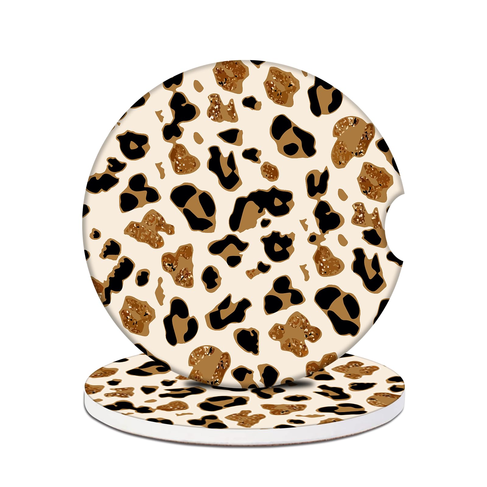 Car Cup Holder Coaster - Leopard Print Absorbent Ceramic Coaster, Car Coasters for Cup Holders, Auto Accessories for Women & Men
