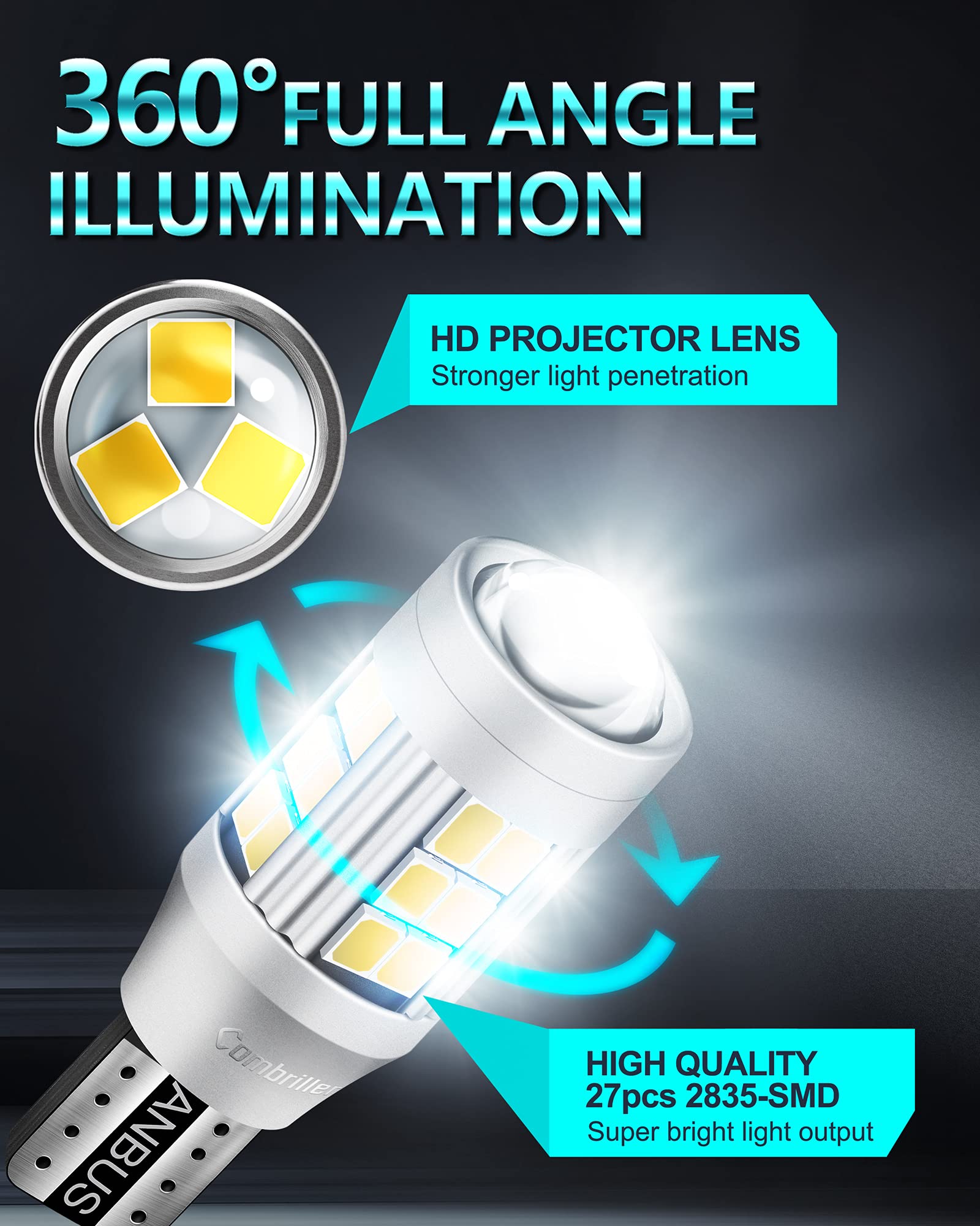 Combriller 912 921 Led Bulb, 921 Backup Reverse Light Bulbs White, 3600 Lumens Super Bright 906 912 T15 W16W 921 Led Bulbs For B