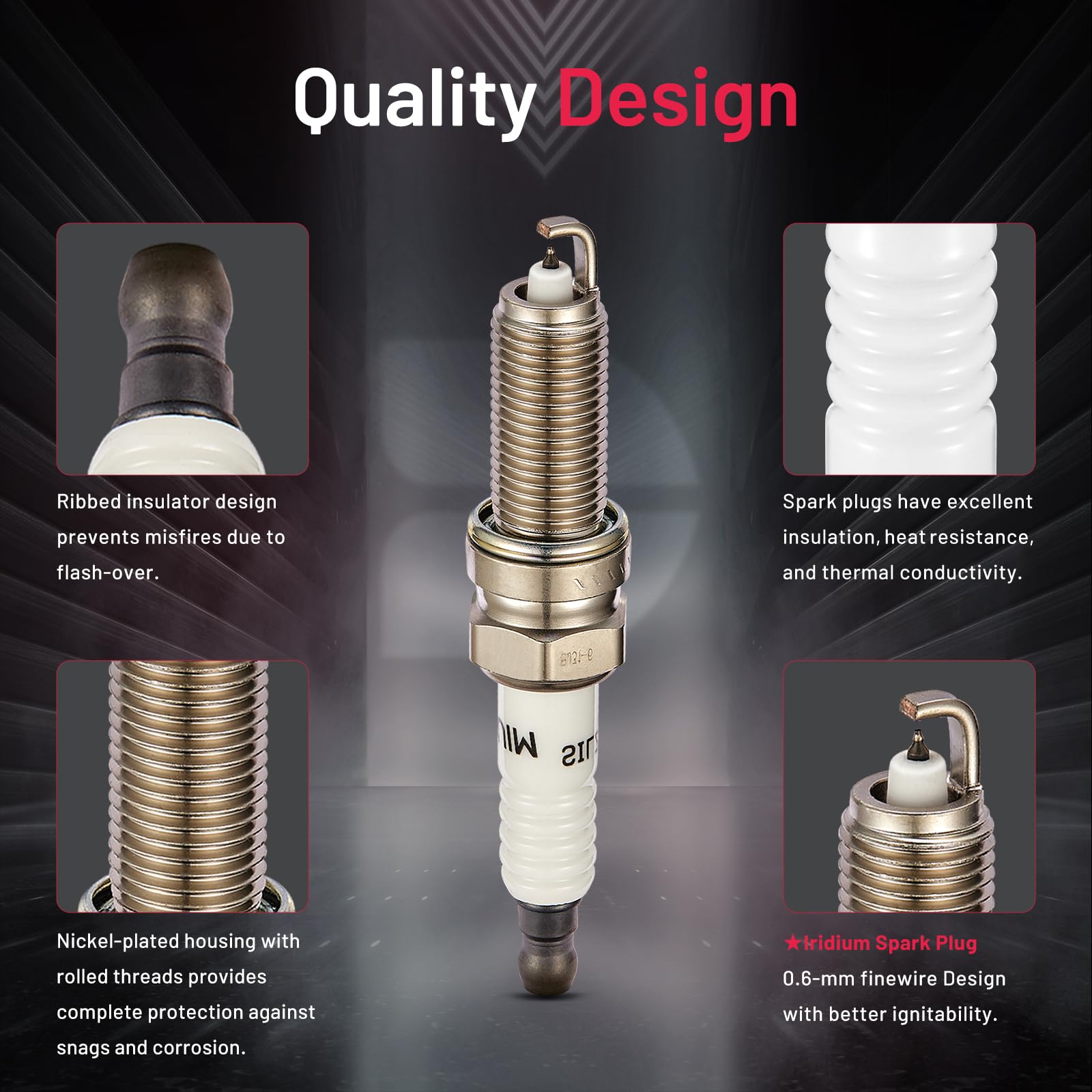 BDFHYK Set of 4 Iridium Spark Plug Compatible with Hyundai Equus Genesis Santa Fe Sport Sonata Tucson,Kia Optima Sorento Sportag