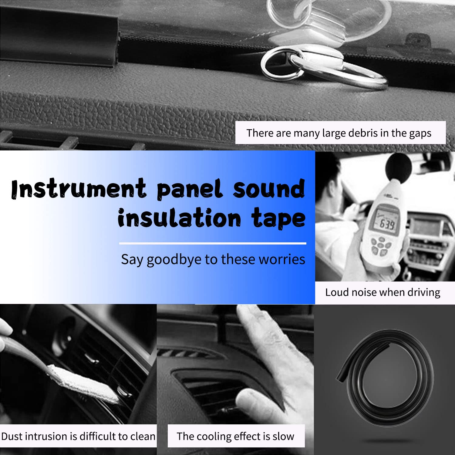 Miytsya Car Rubber Seal Protector Guard Strip, 5.3Ft Universal Car Slit Windshield Trim Strip, Dashboard Panel Sound Insulation Adhesive Strips, Suitable For Cars,Trucks, Boats, Rvs (Black)