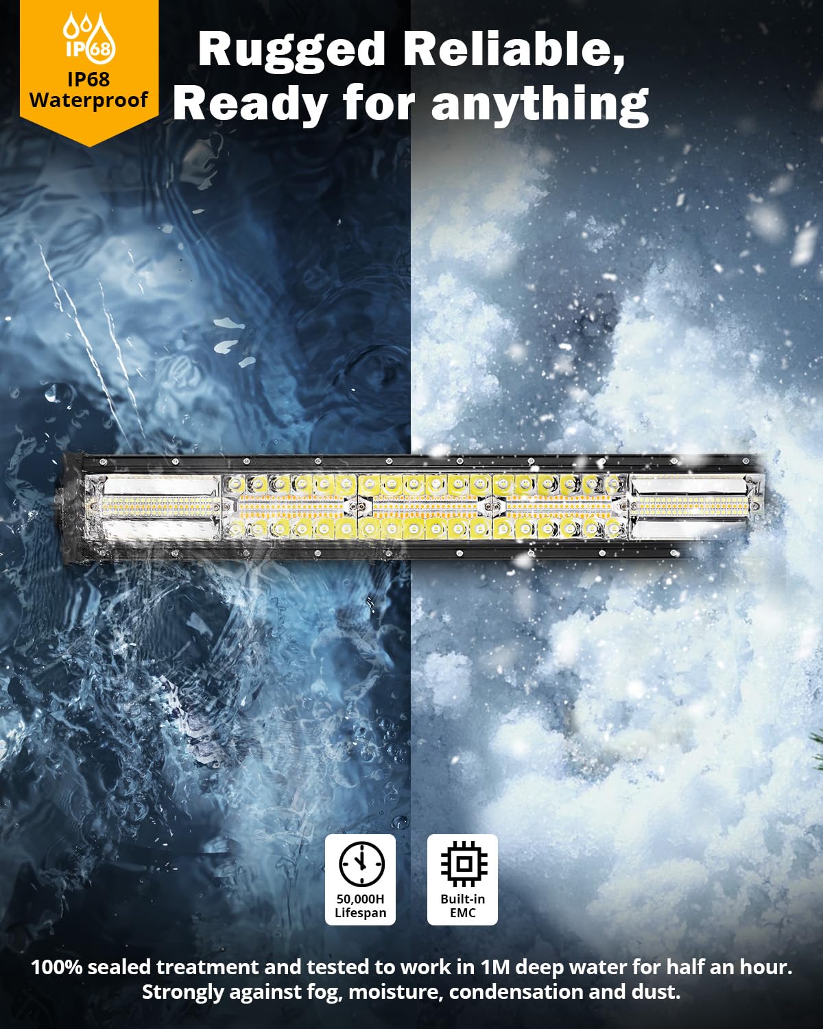 Auxbeam 6 Modes Amber White Series 22Inch 120W Led Light Bar Dual Color Strobe Light Spot Flood Combo Flashing Warning Signal Of