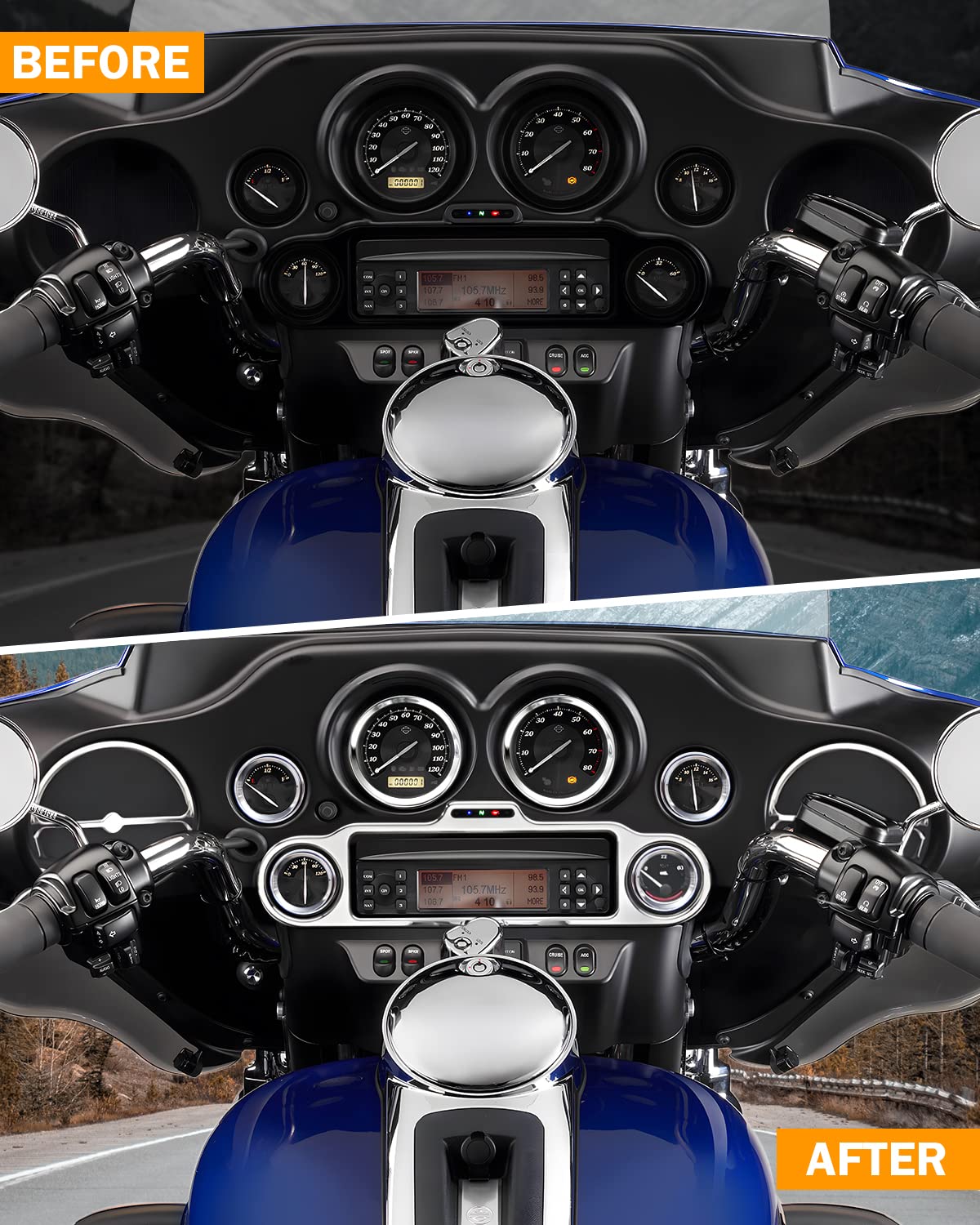 Pbymt 9 Pcs Stereo Accent Speedometer Speaker Trim Circle Covers Compatible With Harley Touring Electra Street Glide Trike Models 1996-2013