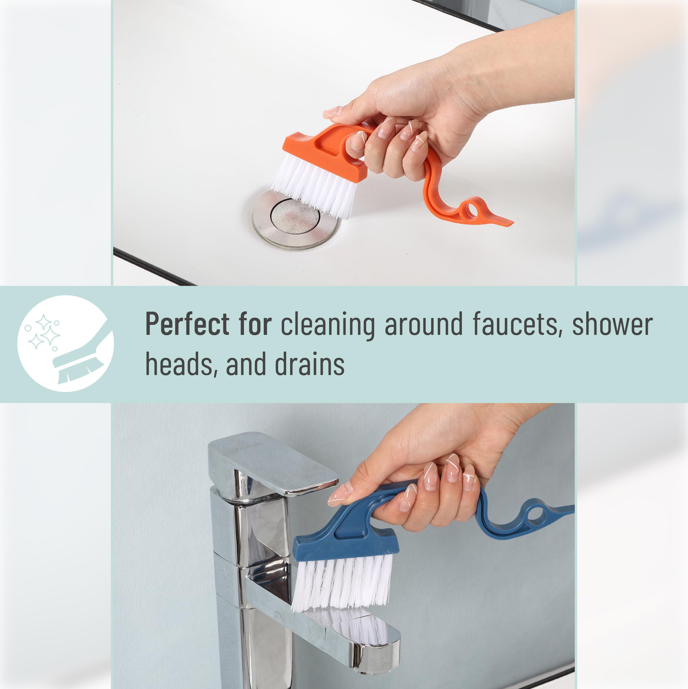 Slick- Window Track Cleaning Brush, 2 Pack, Navy Blue/Orange Ergonomic Handle, Built-In Scraper, Multipurpose, Window Track Clea