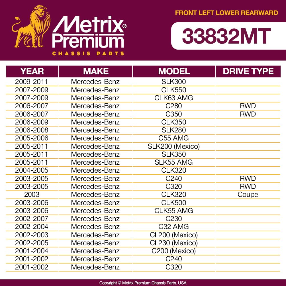 Metrix Premium Chassis Parts - Front Left Lower Rearward Control Arm W Ball Joint & Bushing Assembly Fits 09-11 Mercedes-Benz Sl