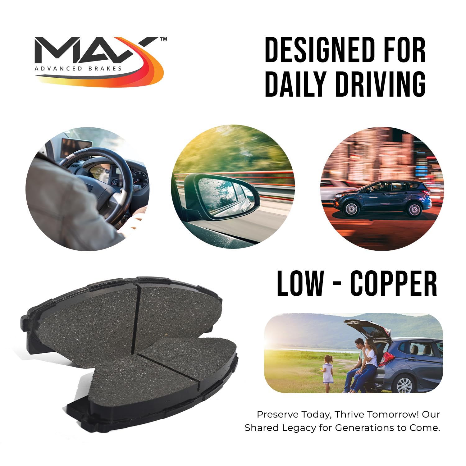 Max Advanced Brakes Rear Brake Pad For 2013-2016 Ford Escape, 2013-2018 Ford C-Max, 12-18 Ford Focus 18-12, 04-13 Mazda 3, 06-17 Mazda 5, Carbon Ceramic Pad W/Hardware