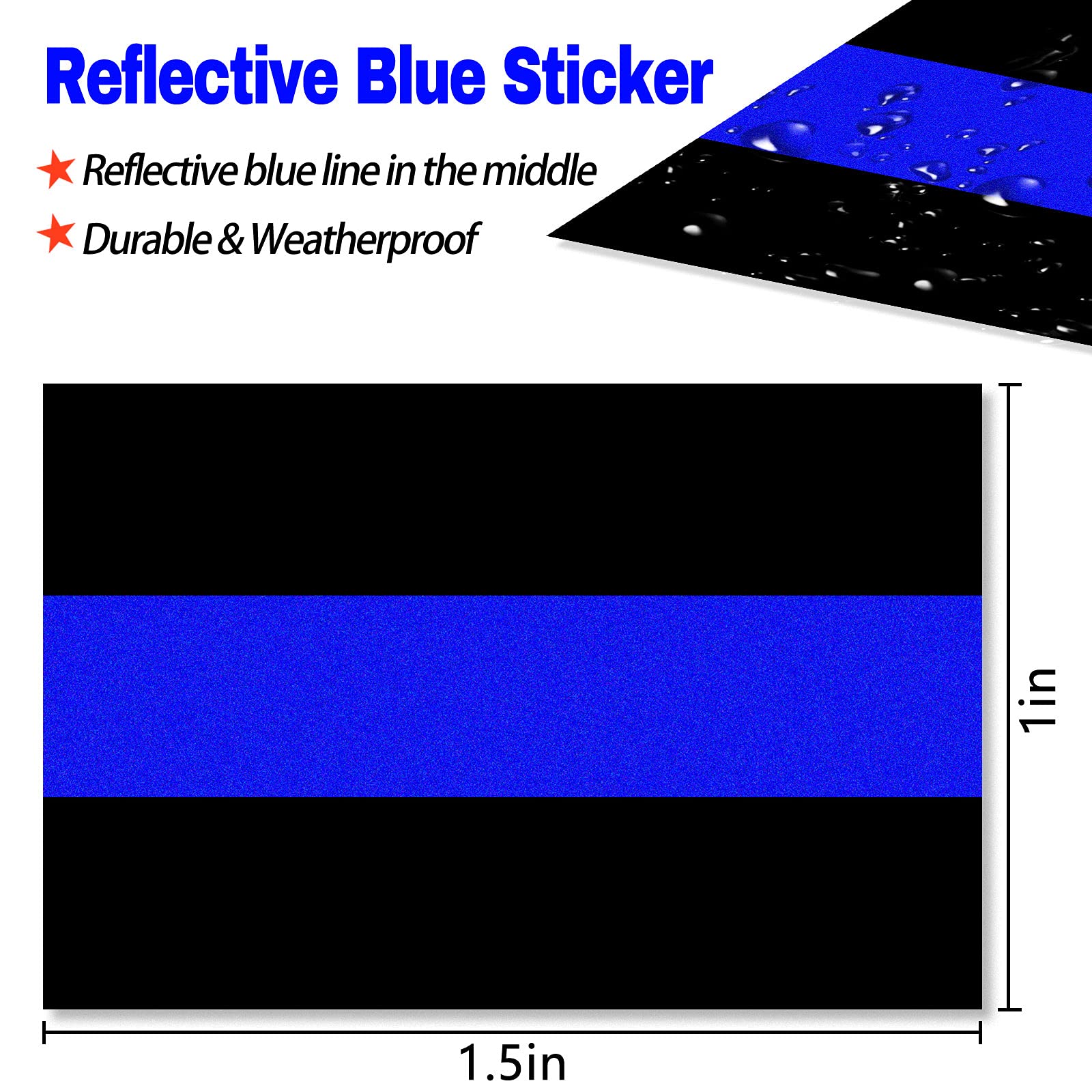 Reflective Blue Lives Matter License Plate Sticker - Pack Of 20 Vinyl Decal - Cop Thin Blue Line Decals - Proudly Support Police