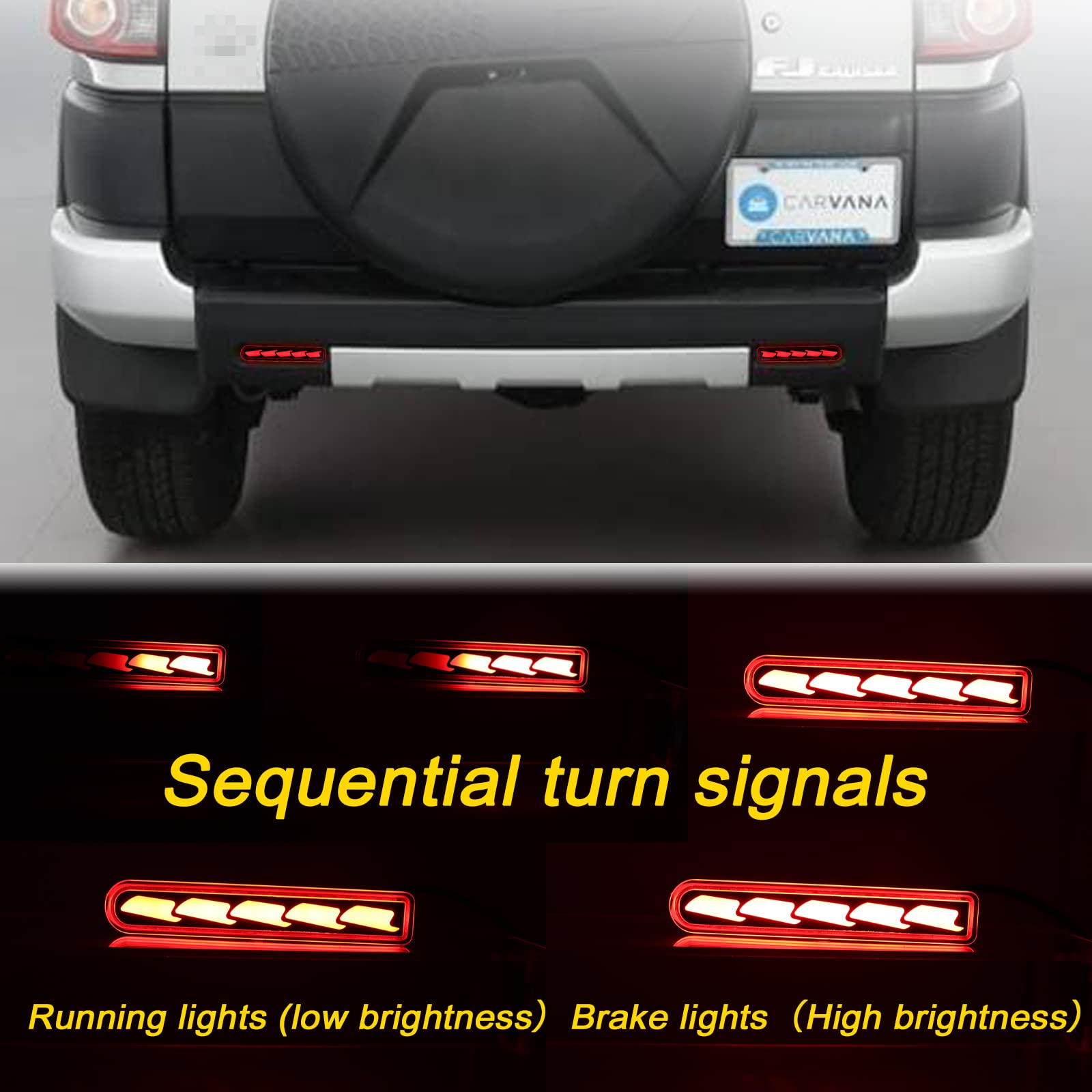 Keegtbox Red Rear Bumper Fog Brake Tail Light Sequential Flash Turn Signal Lamps Compatible With Toyota Fj Cruiser 2007-2021 Accessories