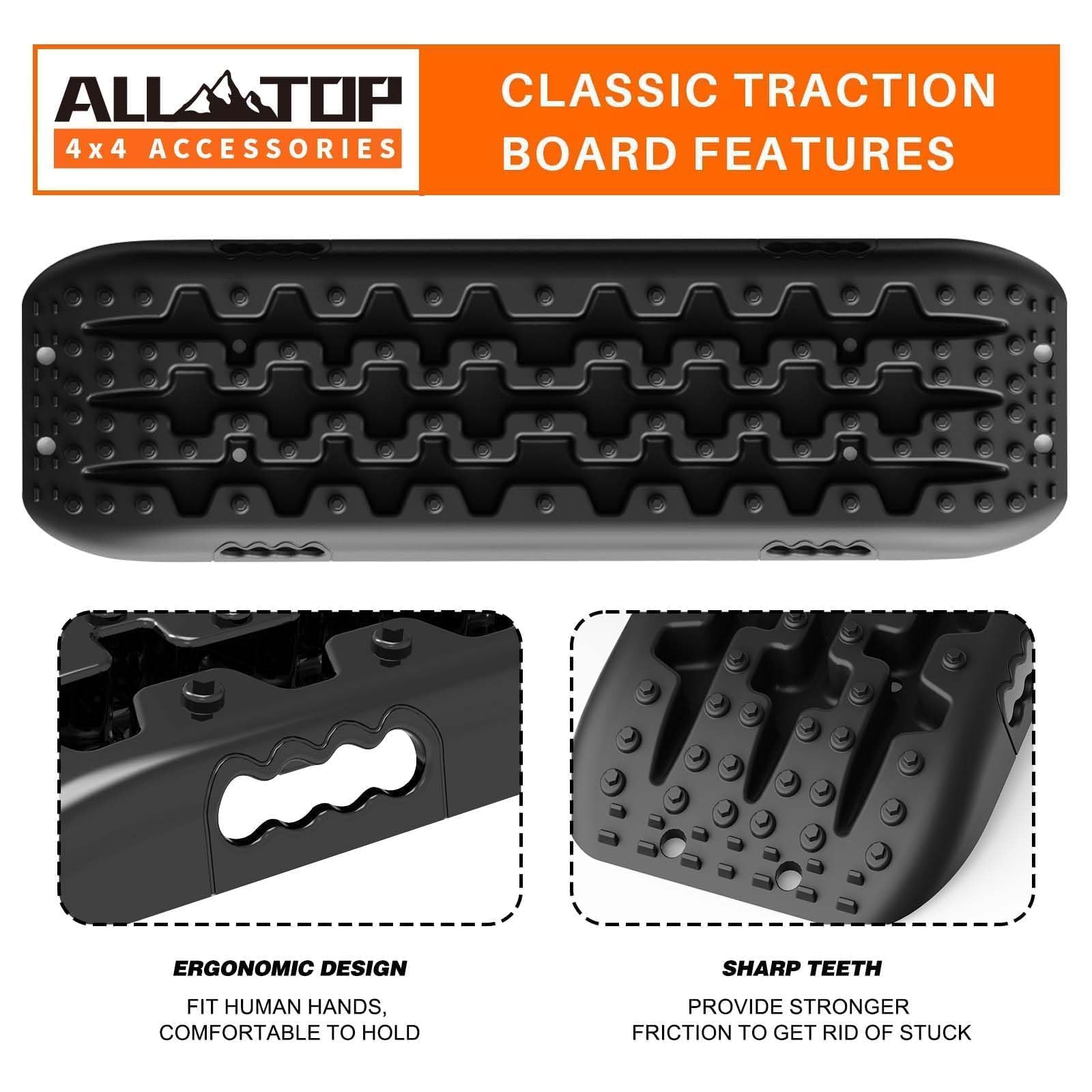 All-Top Recovery Traction Boards, 2Pcs & Mounting Kit, Reinforced Off Road Bendable Tire Friction Tracks (3Rd Gen, Black)
