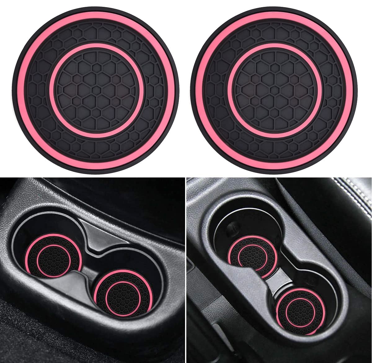 Auprite Car Cup Holder Coasters, 2 Pack Universal Auto Anti Slip Cup Holder Insert Coaster, Car Interior Accessories (Pink)