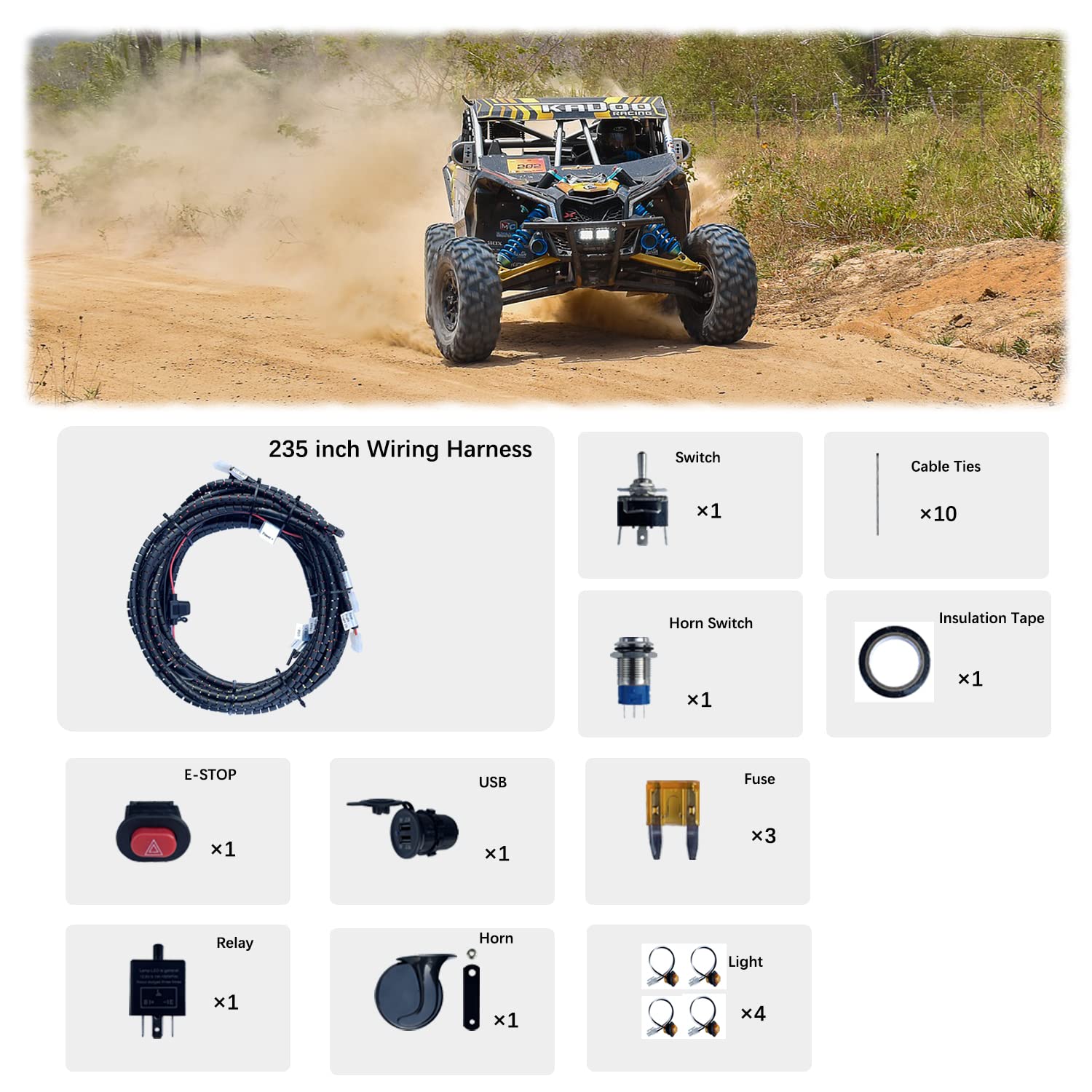 Universal ATV/UTV Turn Signal Kit, Led Street Legal Kit with Horn, USB Charge and E-Stop Switch, Compatible with Polaris RZR, Ho