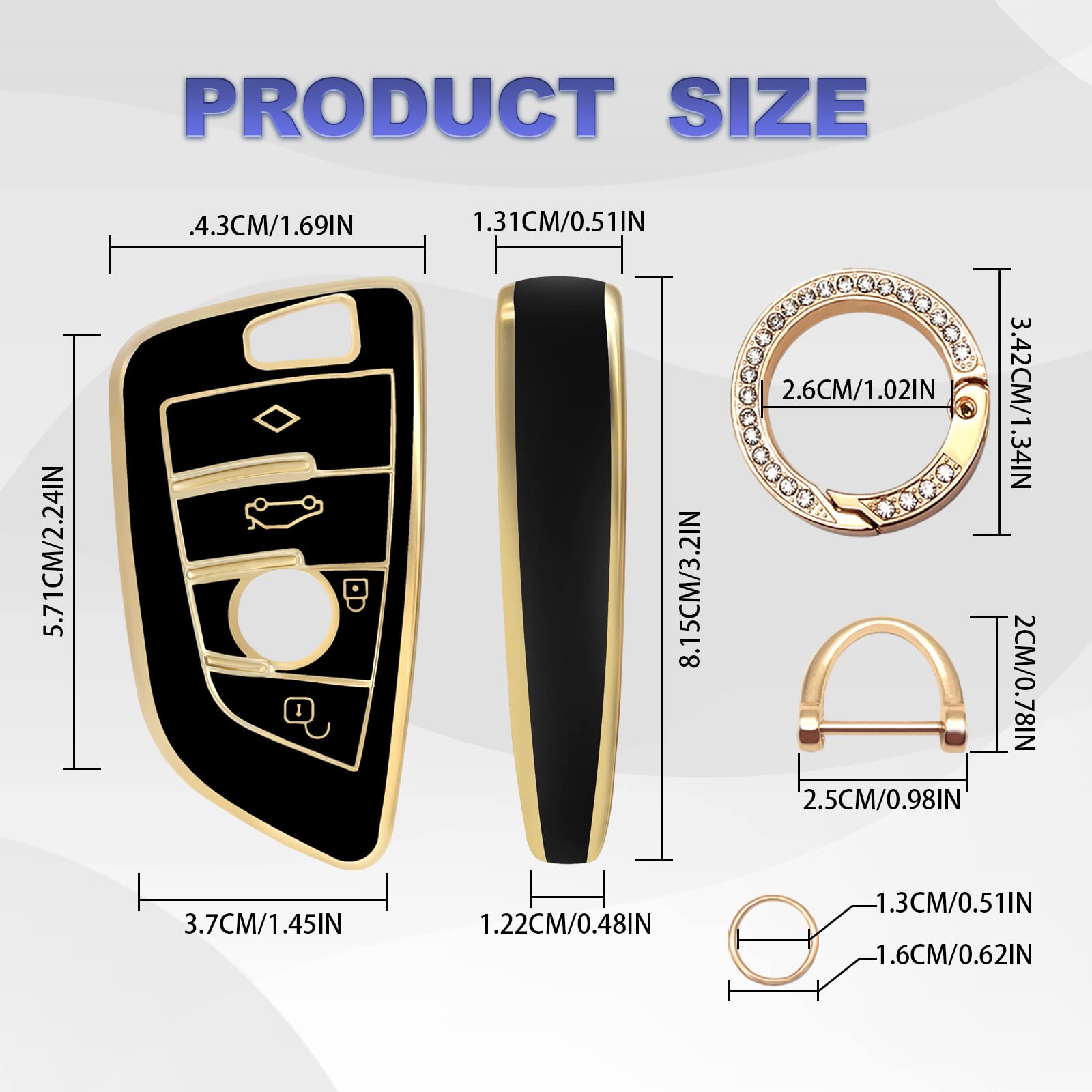 Soft TPU Key Fob Cover Case Shell Protector Car Key with Bling Keychain for Accessories Key Cover Compatible with BMW 2 5 6 7 Se