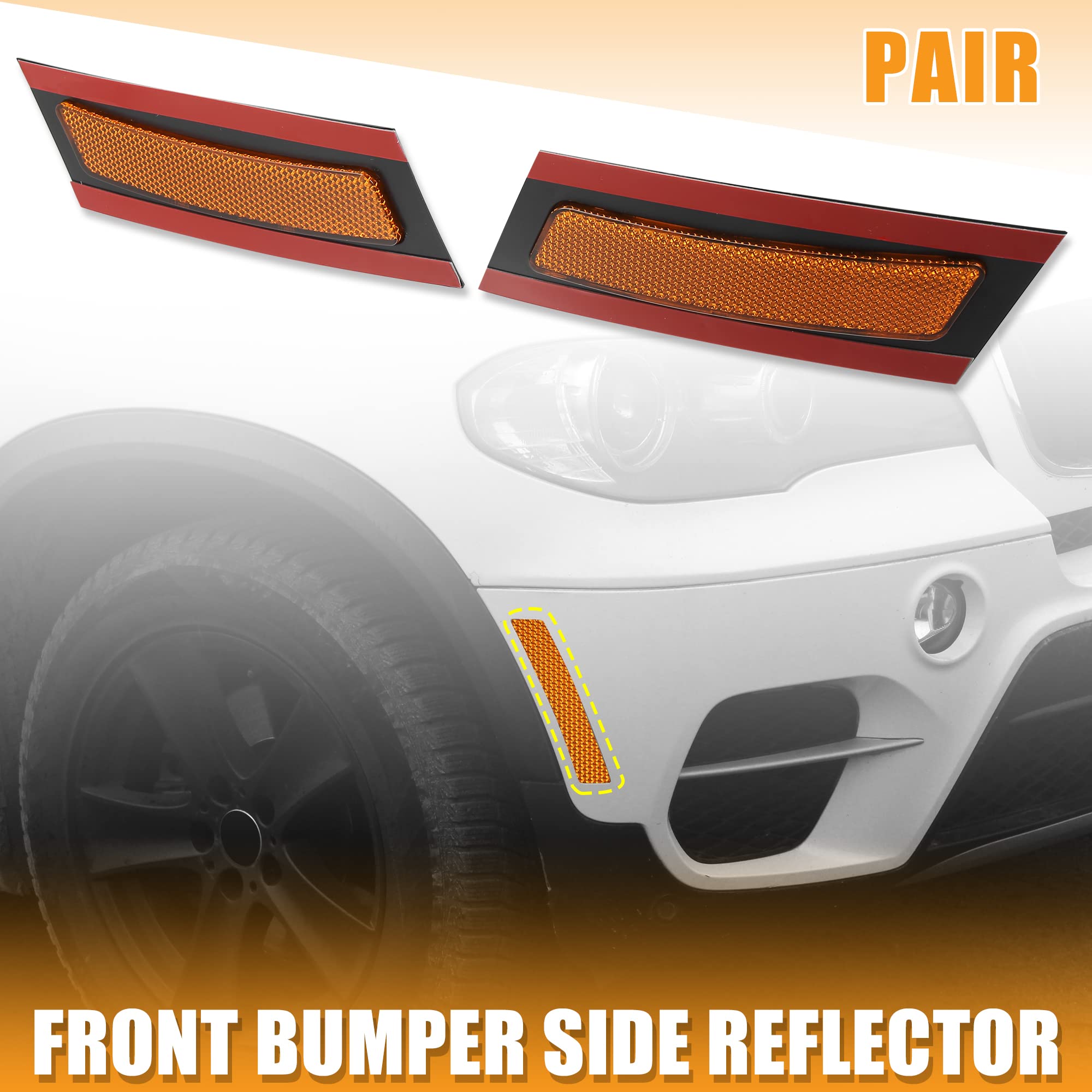 X Autohaux Pair Front Bumper Reflector Side Marker For Bmw X5 2007-2010 63217162547 63217162548 Replace Amber Color Reflector Ye