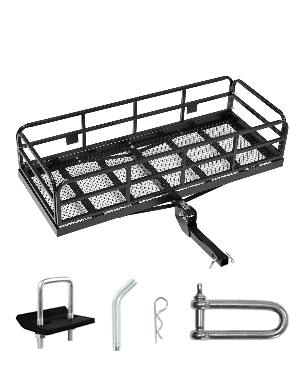 60x24x14 in Hitch Cargo Carrier, 400lbs Capacity Folding Trailer Hitch Mount Cargo Basket, Steel Luggage Carrier Rack Fits 2 Hit