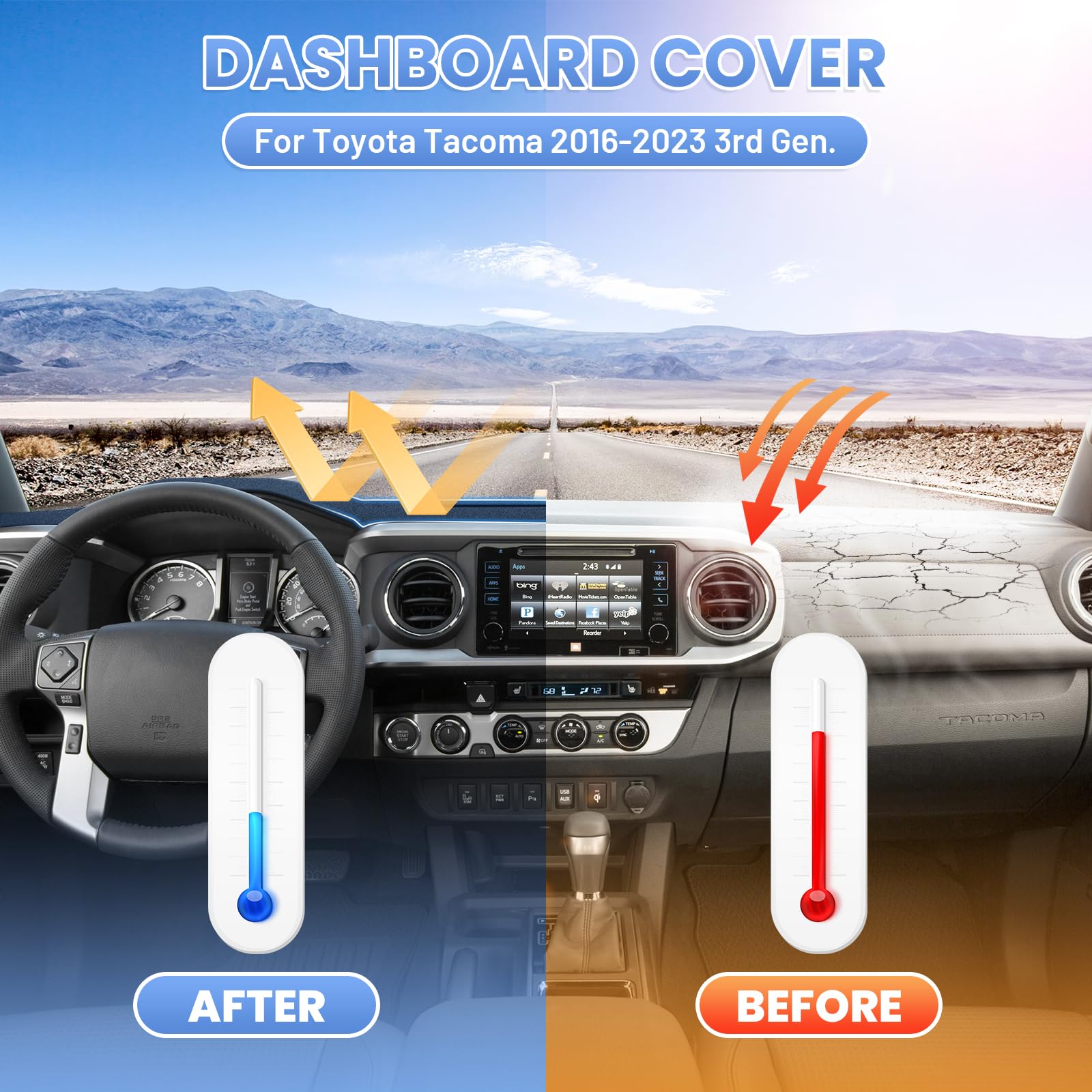 Sunsdrew Dash Cover For 2016-2022 2023 Toyota Tacoma Dashboard Cover Mat For Tacoma Accessories Sunshade Nonslip Mesh Protector