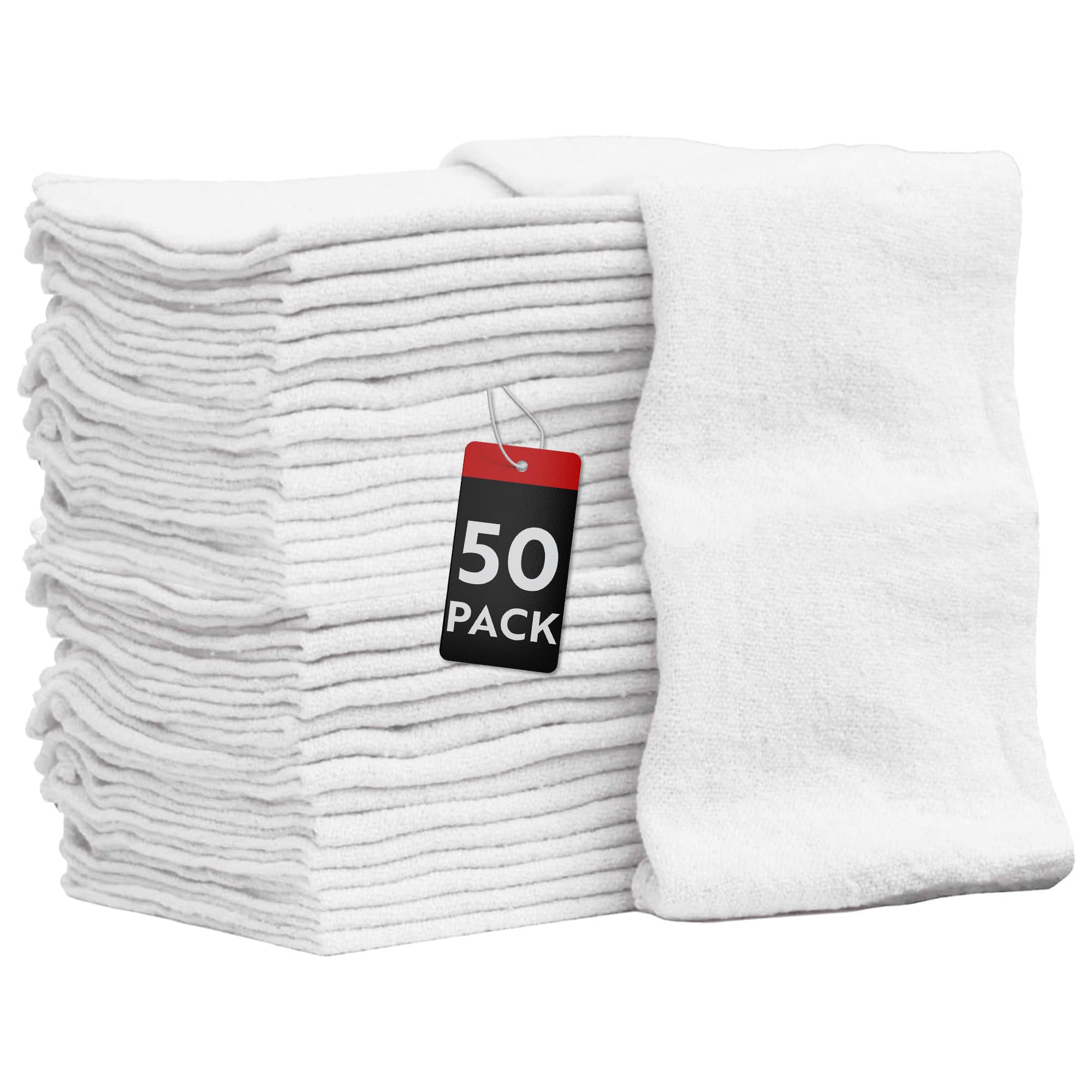 Nabob Wipers Shop Towels 50 Pack Cotton Rags Size 14x14 Commercial Grade (50 Pack, White)