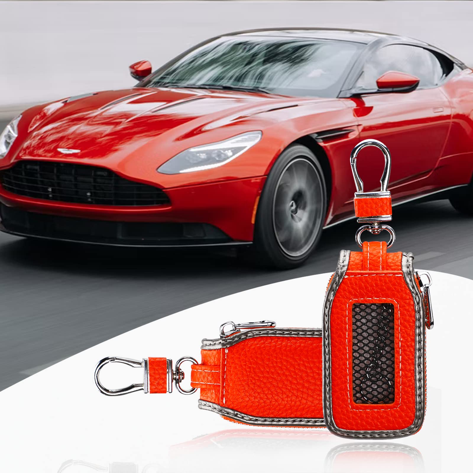 2 Pieces Leather Car Key Chain Case Holder Car Key Case Key Fob Protector Car Key Fob Cover Case (Orange)
