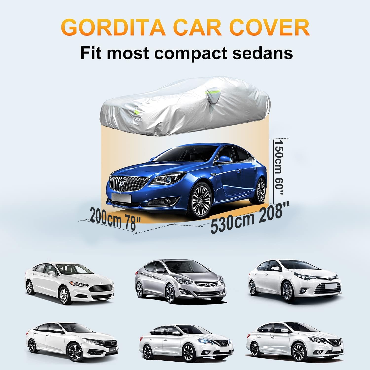 Gordita Waterproof Car Cover All Weather Snowproof Uv Protection Windproof Outdoor Full Car Cover, Universal Fit For Sedan (Fit