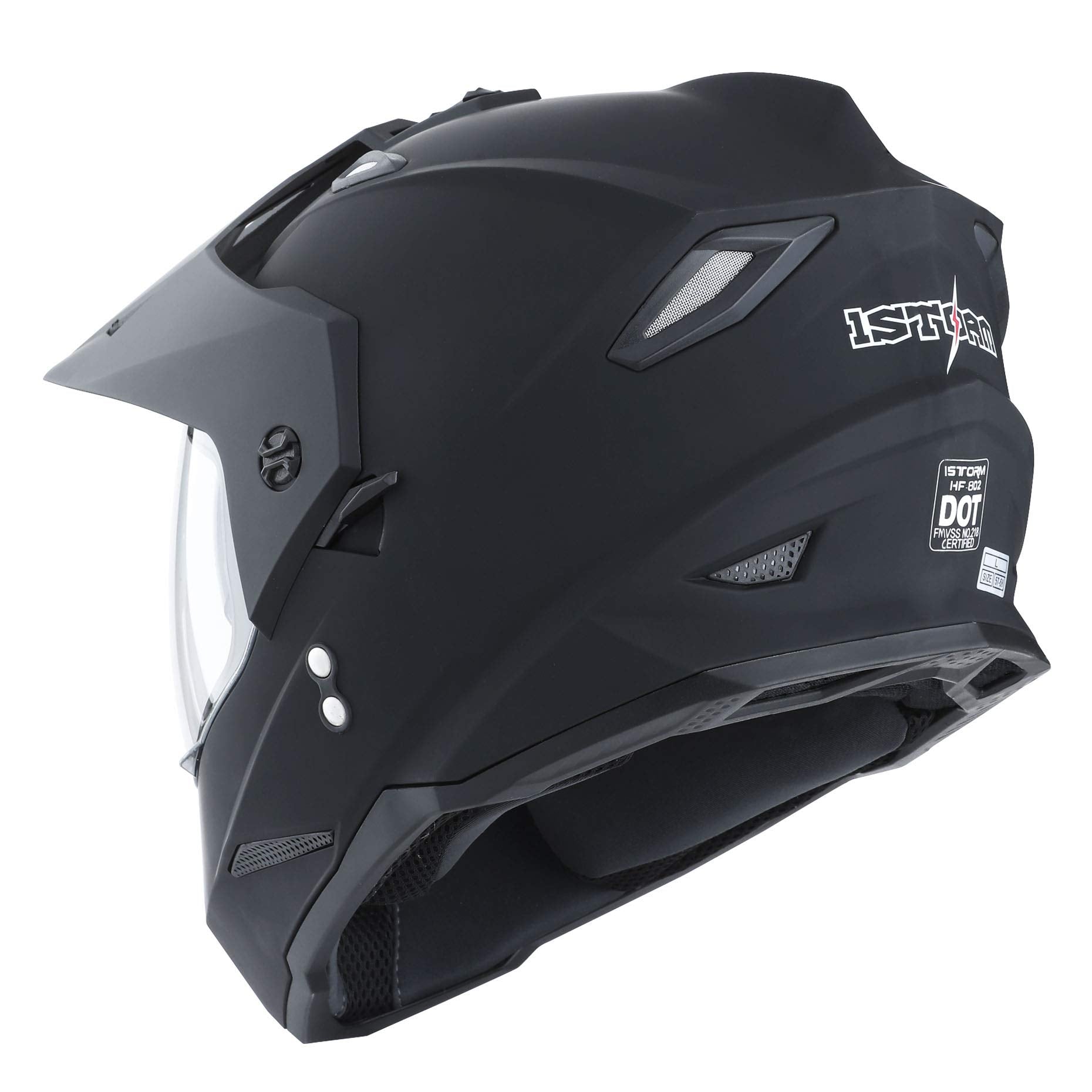 1Storm Dual Sport Motorcycle Helmet HF802, XL, Dual Matt Black, Full Face, Plastic, Off Road, Dual Visor