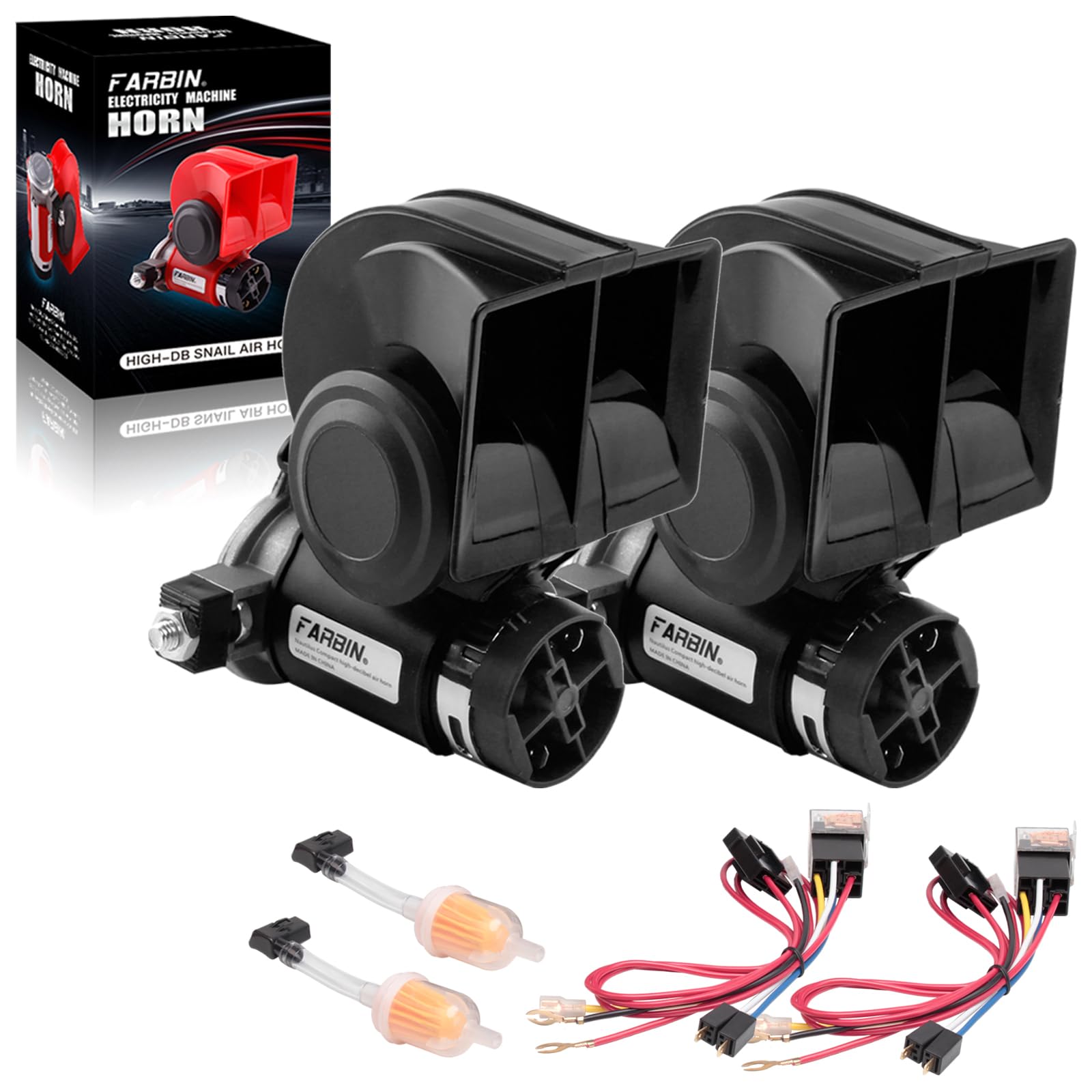 Farbin Air Horn For Truck,Compact Electric Train Horn,Car Horn 12V 150Db Super Loud With Wiring Harness,For Any 12V Vehicles. 2P