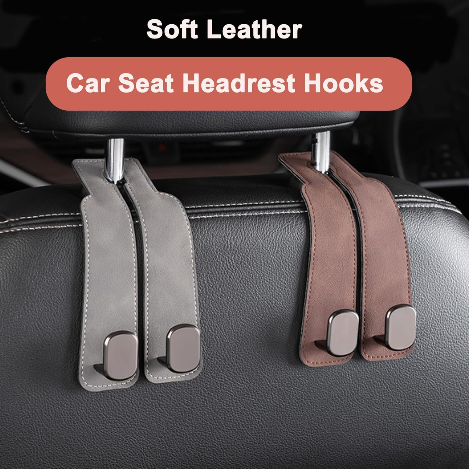 Amelity Car Seat Hooks, Car Seat Back Storage Hook Double Hook, Headrest Hooks For Car, Car Hooks For Purses And Bags (Black-4 P