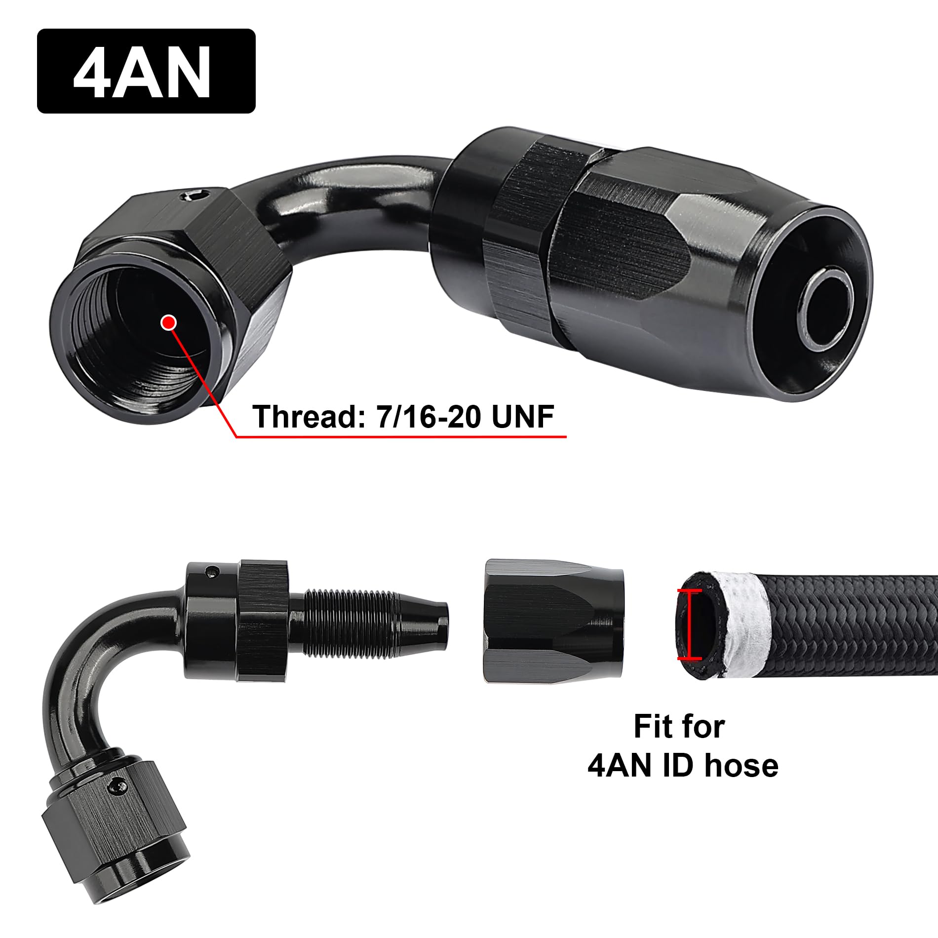 EVIL ENERGY 4AN Hose End Fitting 120 Degree Swivel for CPE Braided Fuel Hose Black