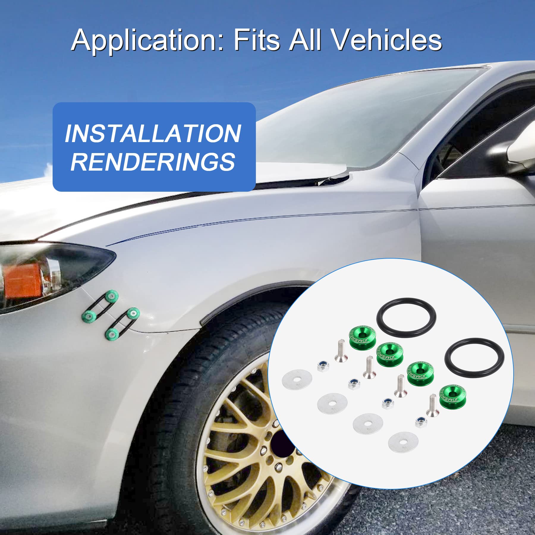 JDMSPEED Green Universal CNC Billet Bumper Trunk Quick Release Fastener Kit