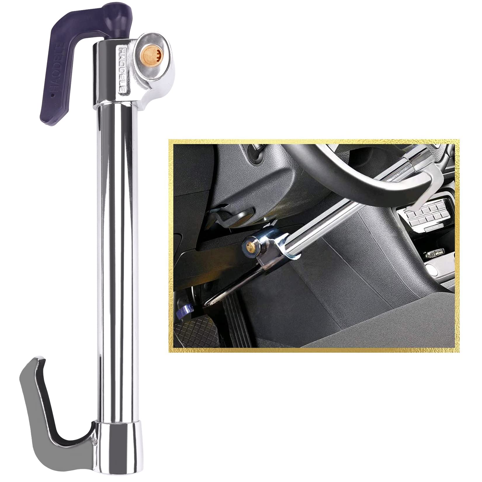 Tevlaphee Universal Steering Wheel Brake Lock Anti-Theft Retractable Double Hook Car Clutch Pedal Lock for Car Truck SUV Van Sec