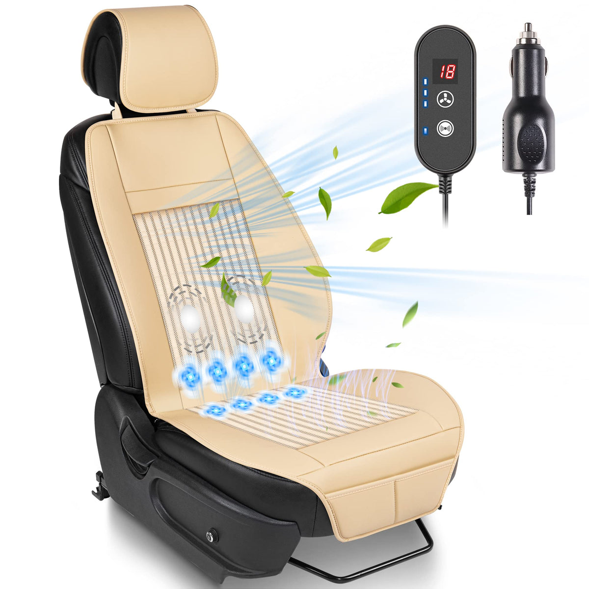 Paffenery 1Pcs Cooling Car Seat Cover Front Seat, 12V-24V Ventilated Cooling Car Seat Cushion, Cooled Seat Cover for Car SUV Tru