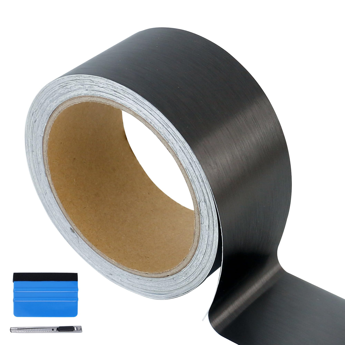 Lzlrun Free Tool Kit Black Satin Metallic Brushed Vinyl Tape For Black Out Chrome Delete Window Trim Door Trim (2Inches X 30Feet