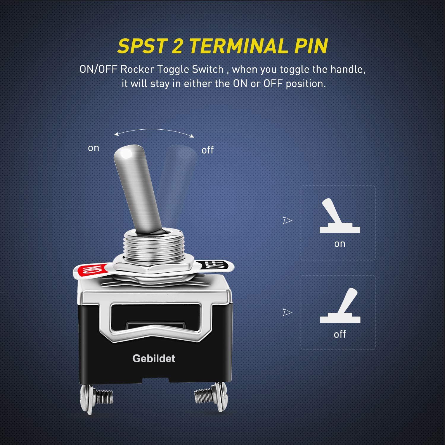 Gebildet 10A/12Vdc, 6A/24Vdc Universal Rocker Toggle Switch With Waterproof Cap, 2 Pin Spst On/Off Switch With Metal Bat, Used F