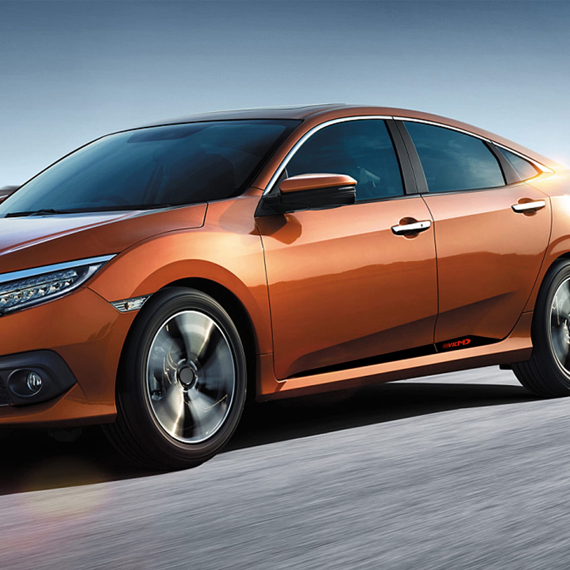 Tomall 1 Pair Car Side Skirt Stripe Sticker For Compatible With Honda Civic 2016-2021 Auto Body Door Side Sport Racing Stripe Graphic Vinyl Decals Decoration (Black)