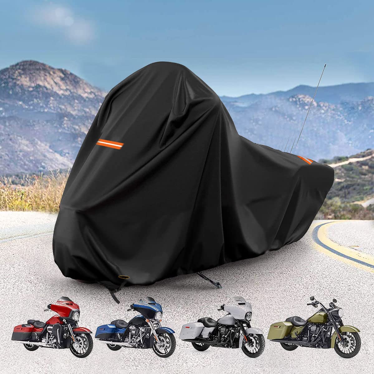 300D Motorcycle Cover for Touring Models Road King Street Glide Road Glide Outdoor Bike Cover Windproof Heavy Duty Waterproof Pr