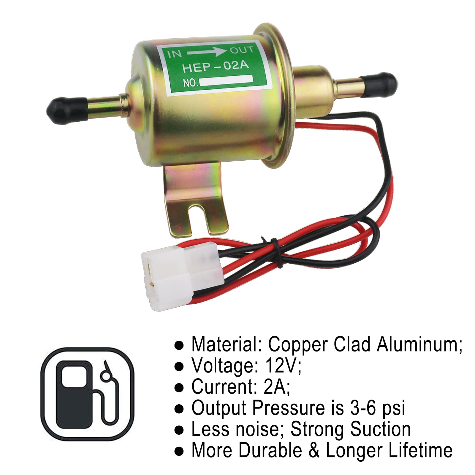 Universal Electric Fuel Pump Kit For All 12V Cars Trucks Boats Carburetor Lawn Mower, Dc 12V (3-6Psi) Fuel Pump+ 2M 5/16'' Id Fu