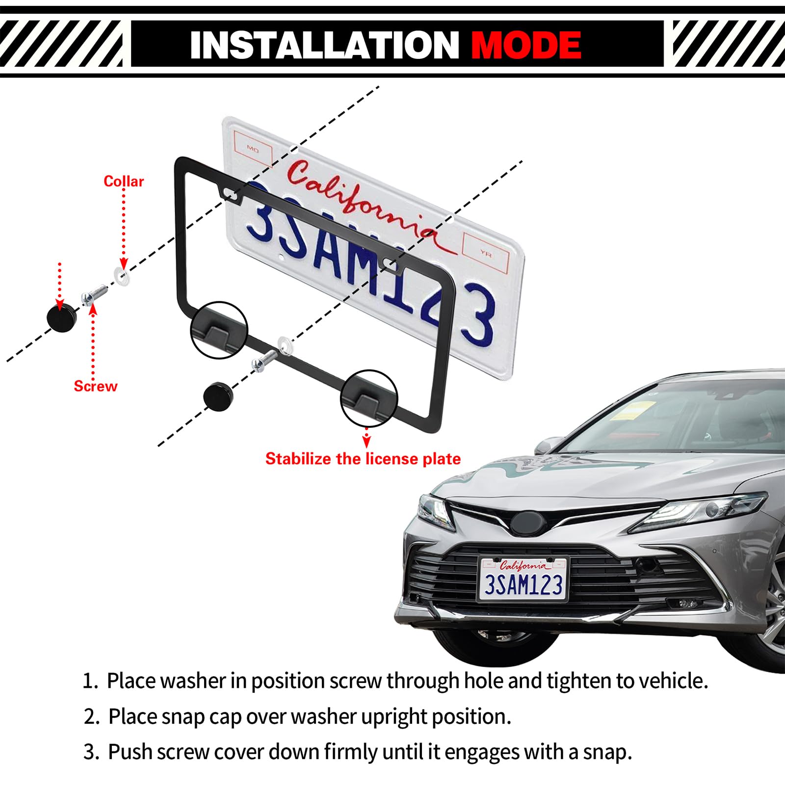 2 Pcs Matte Black License Plate Frames With 2 Holes, Thick-Coated Rust-Proof Aluminum Metal Holder, Includes Screw Caps, Univers