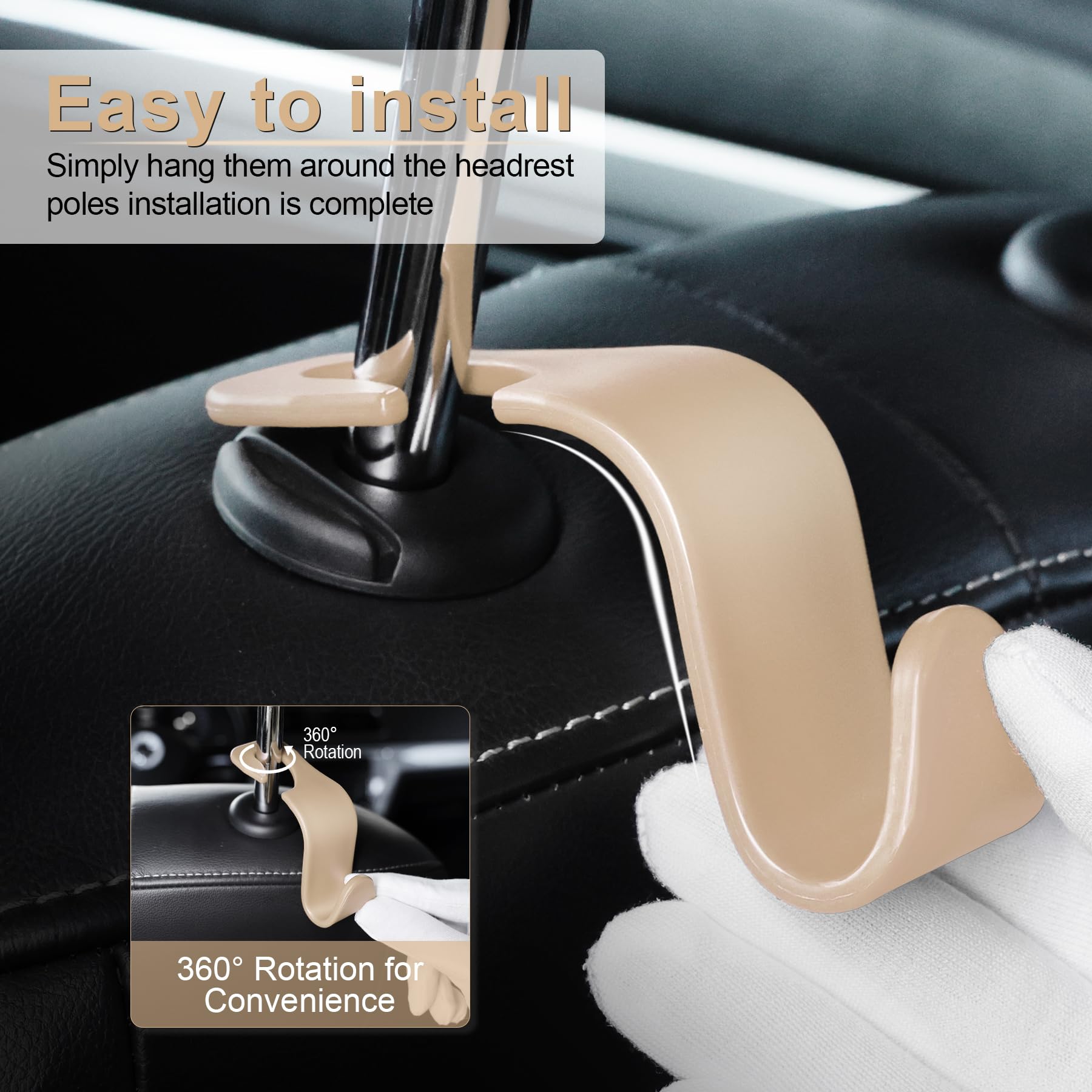 Livtee Car Seat Headrest Hook, Auto Seat Hook Hangers Storage Organizer Interior Accessories For Purse Coats Umbrellas Grocery B