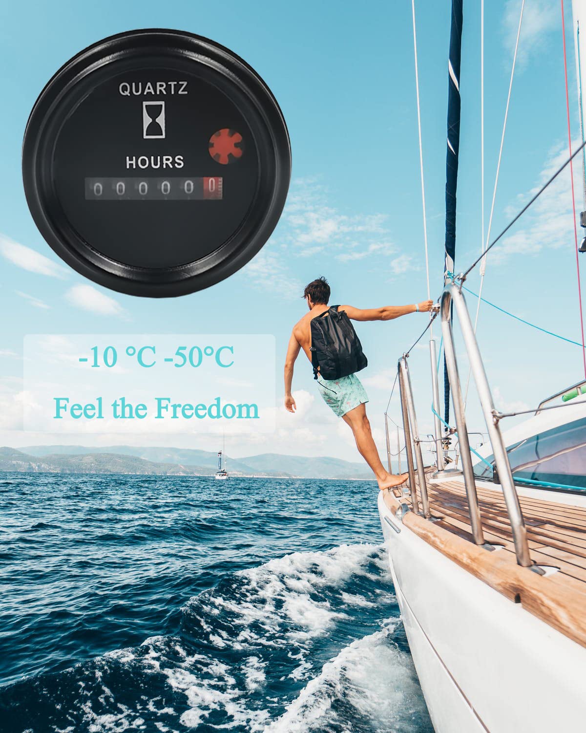 12-36V Dc/Ac Boat Marine Hour Meter, Quartz Hour Meter, Round Waterproof Hour Gauge Compatible With Boat Truck Engine 748 Chennic