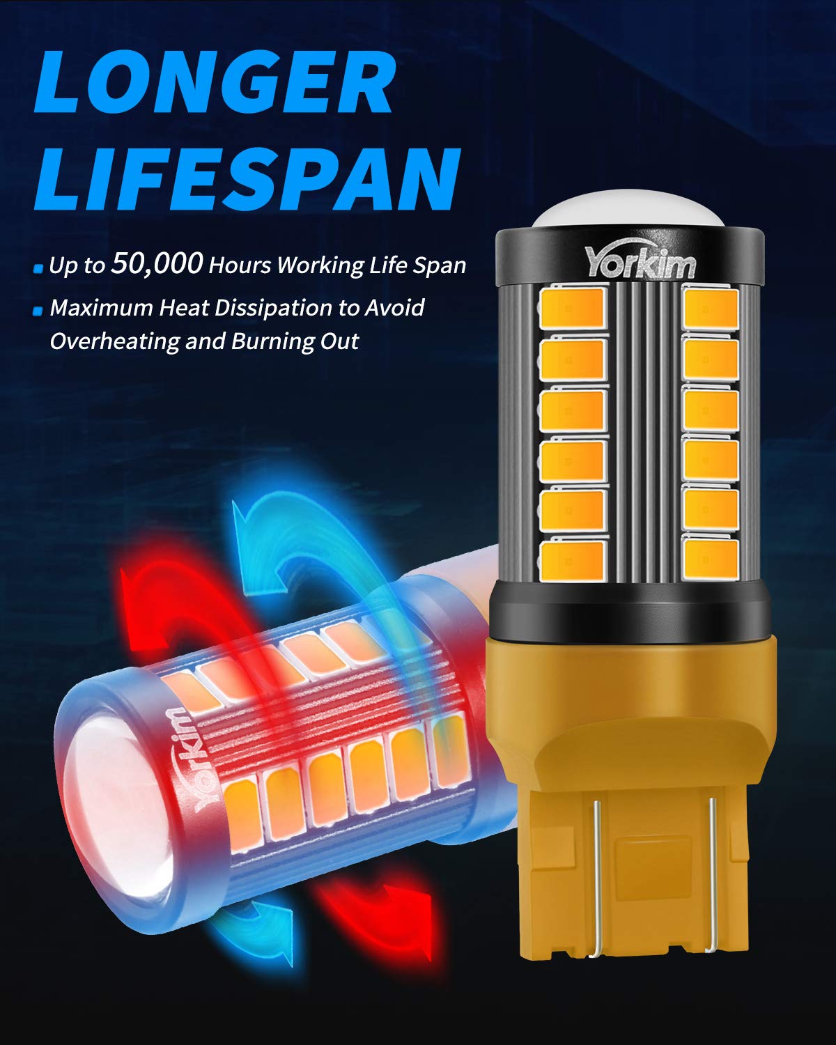 Yorkim 7440 Led Bulb Bright Amber Lights, T20 Led, 7443 Led Bulbs, 7441 Led, W21W Led, 7444 Bulbs, For Reverse/Backup/Brake Ligh