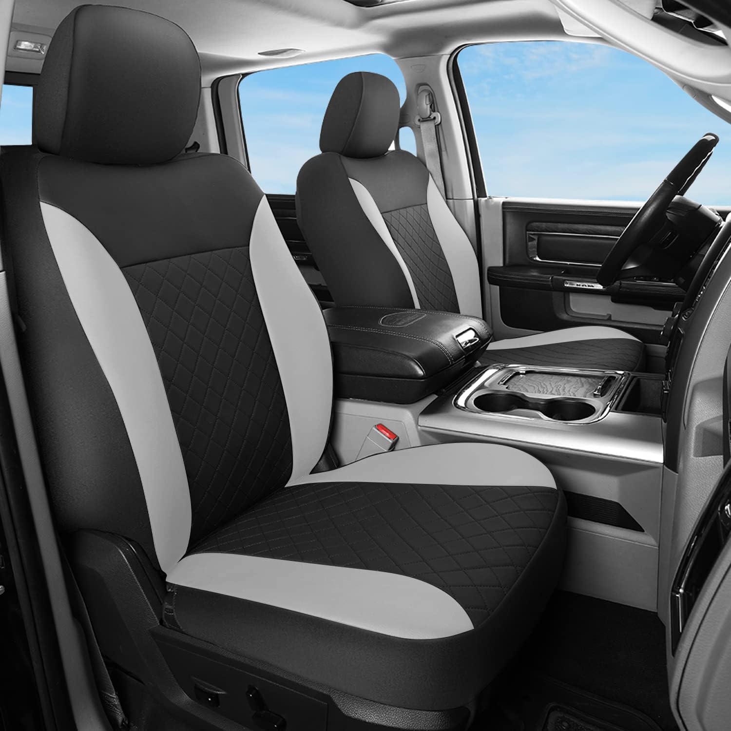 GIANT PANDA 2-Pack Front Car Seat Cover for Ram, Leather Bucket Seat Covers Custom Fit Dodge Ram 1500 2500 3500 Trucks,Luxury Se