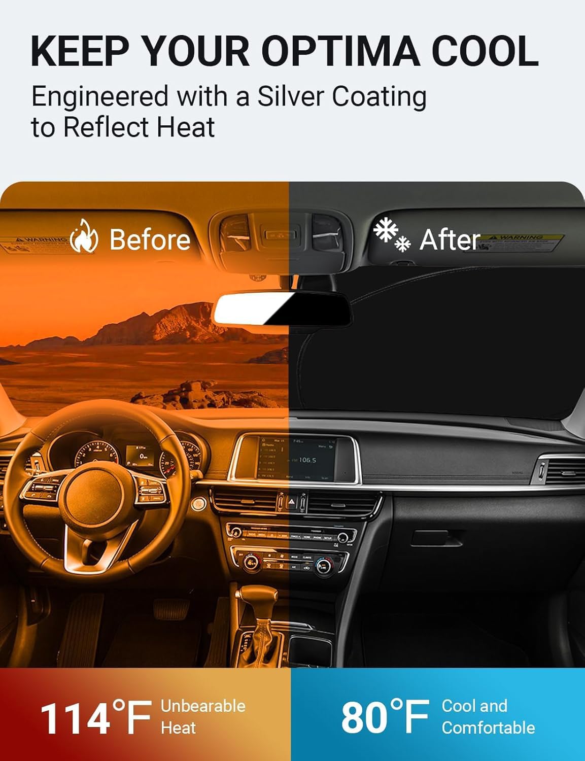 Proadsy 2025 Upgrade Windshield Sun Shade Custom Fit Kia Optima 2016-2024 2025 4-Layer Foldable Front Sunshade Protector Sun Vis