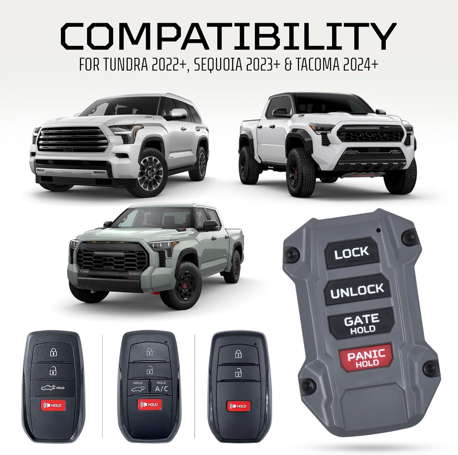 Ajt Design Replacement Keyfob Compatible With Toyota Tacoma (2024+), Tundra (2022+) & Sequoia (2023+) | Custom Made In Usa - Lun