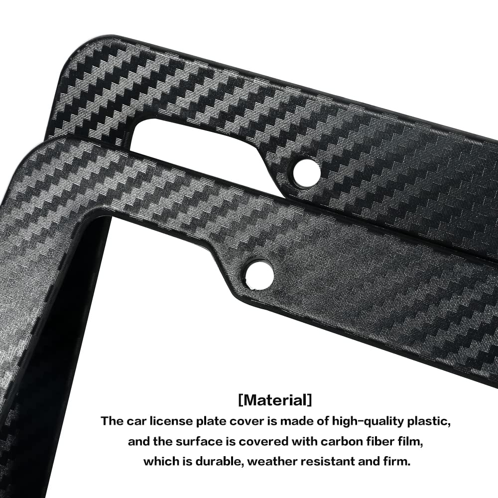 2 Pack License Plate Frames,Carbon Fiber License Plate Frame,Car Tag Cover For Front & Rear With Fasteners And Screws,4 Hole Universal Holder Waterproof Plastic Number Plate Frame