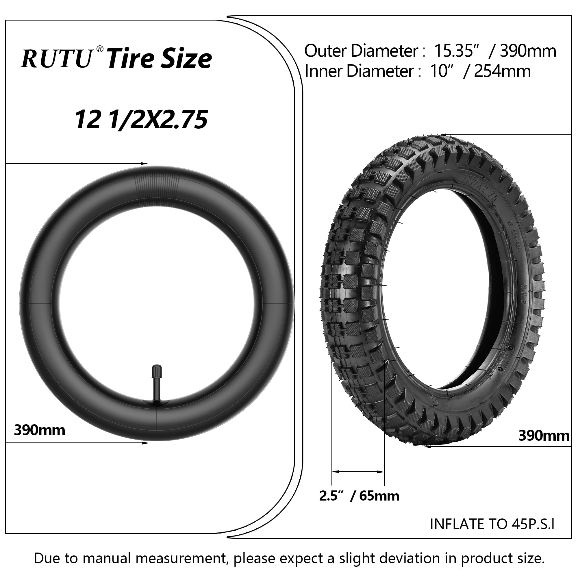 RUTU 12.5x2.75 12 1/2 x 2.75 Dirt Bike Tube Replacement for Razor MX350 MX400 Rocket, X-Treme X-560 Electric Dirtbike, Scooter,