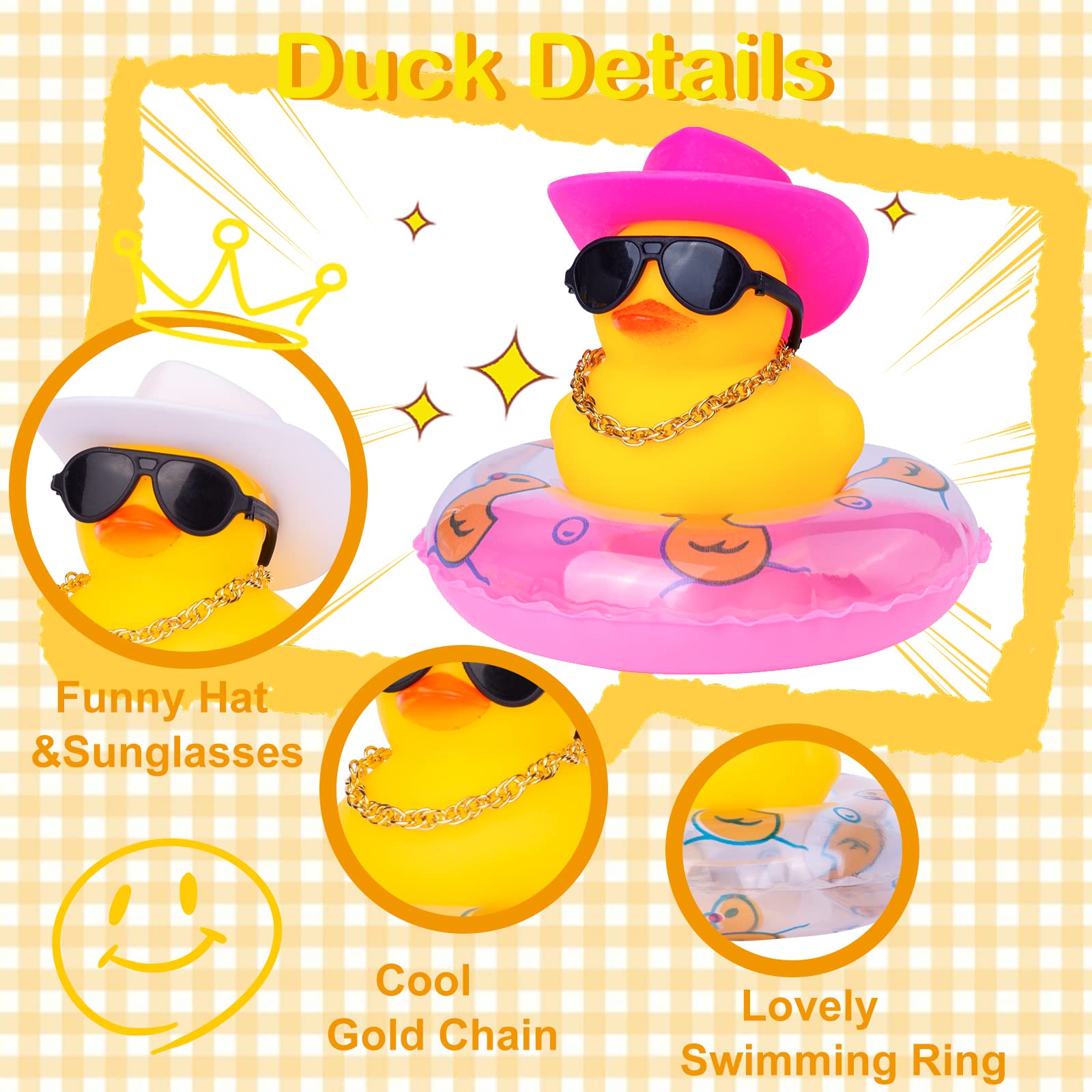 Mumyer Duck Car Dashboard Decorations Rubber Duck Car Ornaments For Car Dashboard Decoration Accessories With Mini Swim Ring Sun