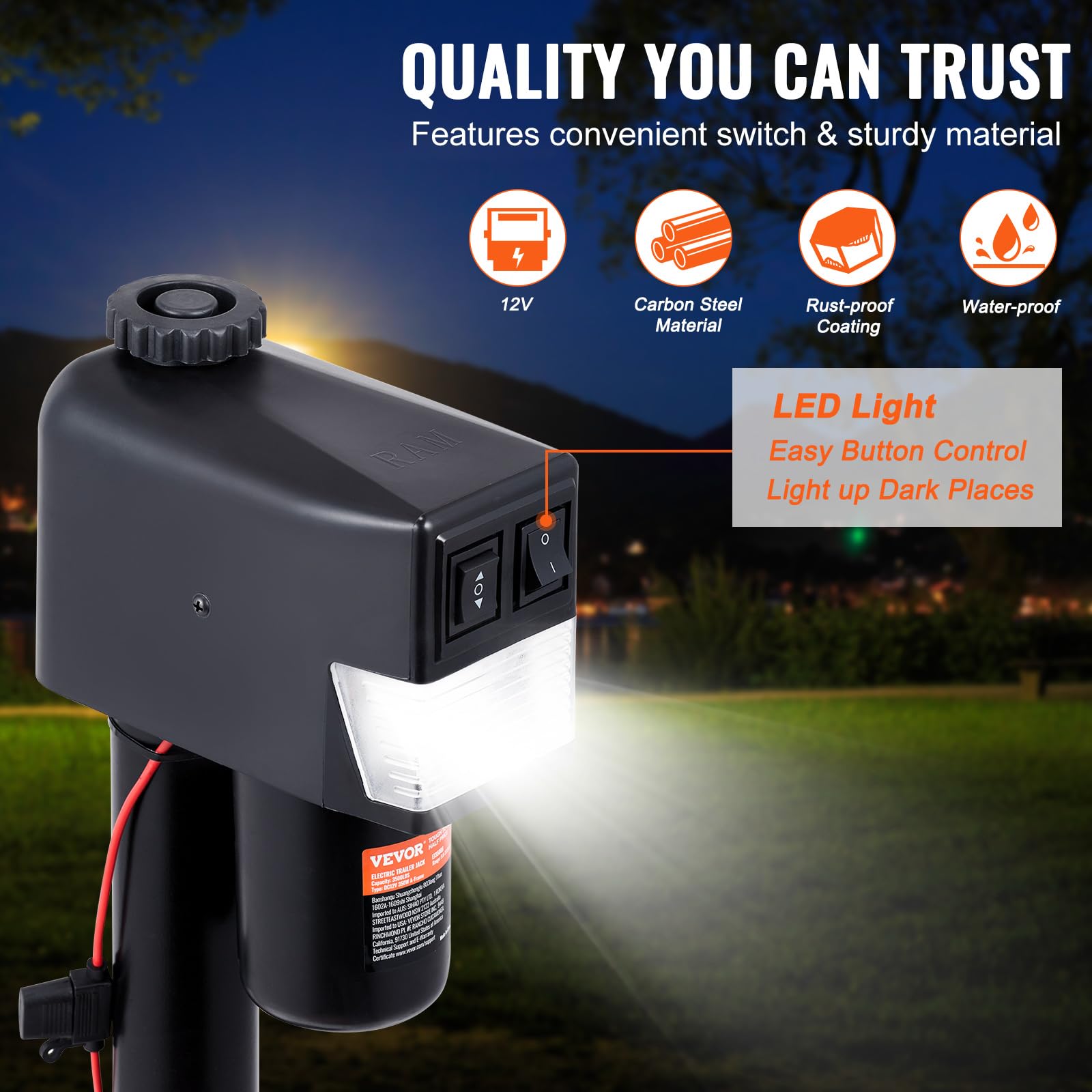 Vevor Electric Trailer Jack, Power Tongue Jack Weight Capacity 3500Lbs, 9.84'-33.85' Electric Tongue Jack With Waterproof Cover For Lifting Rv Trailer, Horse Trailer, Utility Trailer