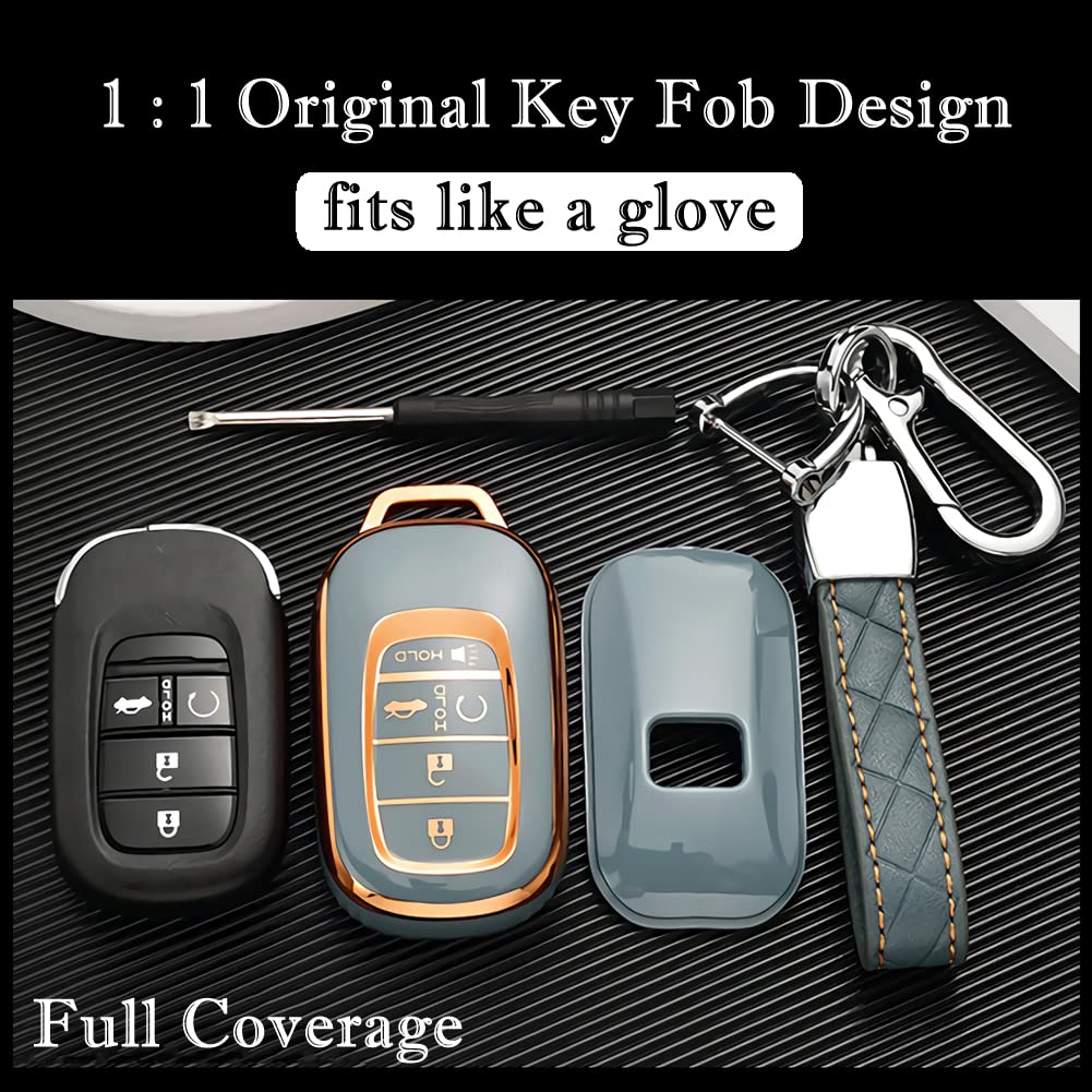 Cacacar For Honda Key Fob Cover With Keychain, Premium Soft Tpu Full Protection Key Fob Case For Honda Accord Civic Smart Remote