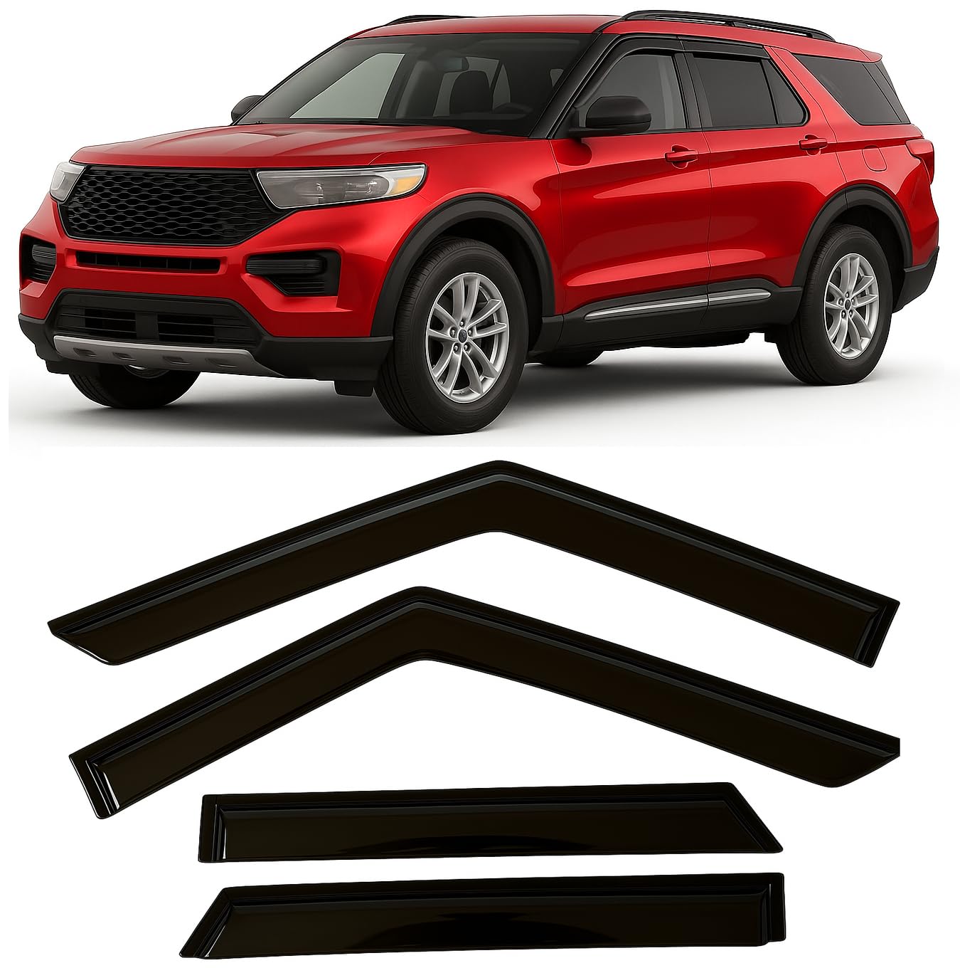 2020-2025 Tape-On Rain Guards For Ford Explorer Extra Thick Side Window Visor Deflectors Xlt Limited Timberline St King Ranch Pl