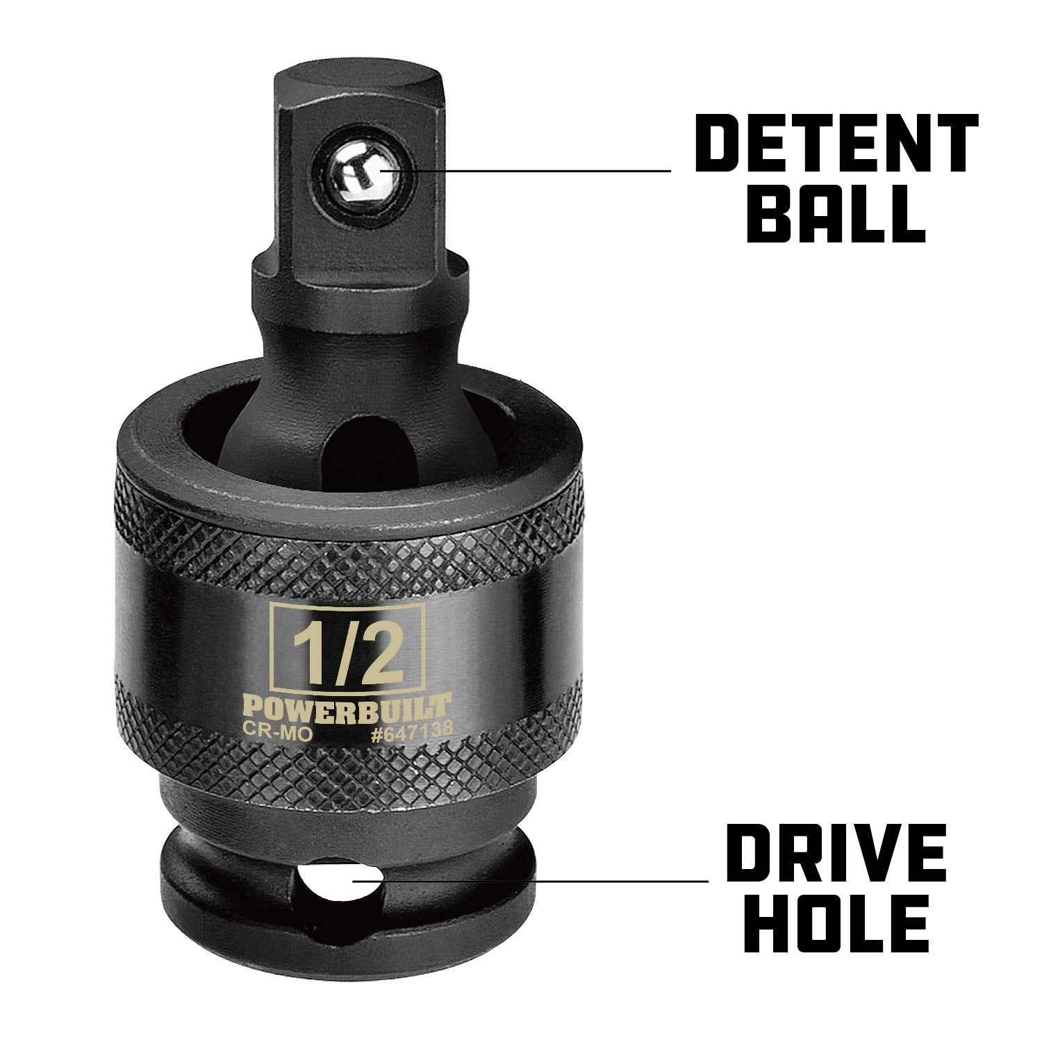 Powerbuilt 1/2-Inch Drive Impact Universal Joint, Chrome Moly Steel - 647138, Black