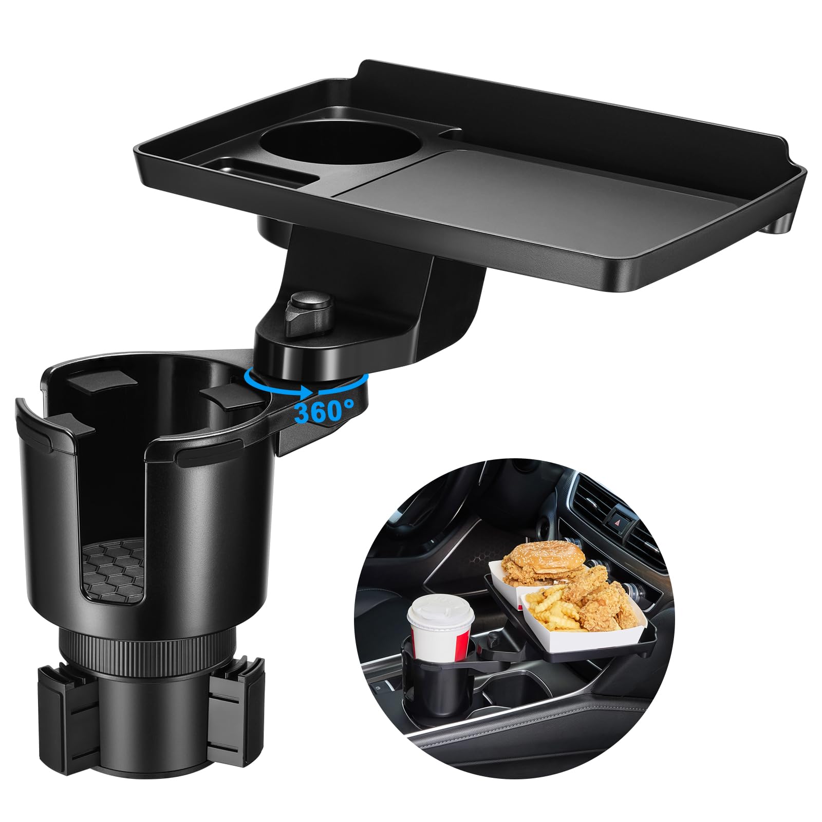 This Hill Cup Holder Tray for Car, 2 in 1 Detachable Car Food Table Tray with Solid Base & Phone Slot,Car Cup Holder Expander wi