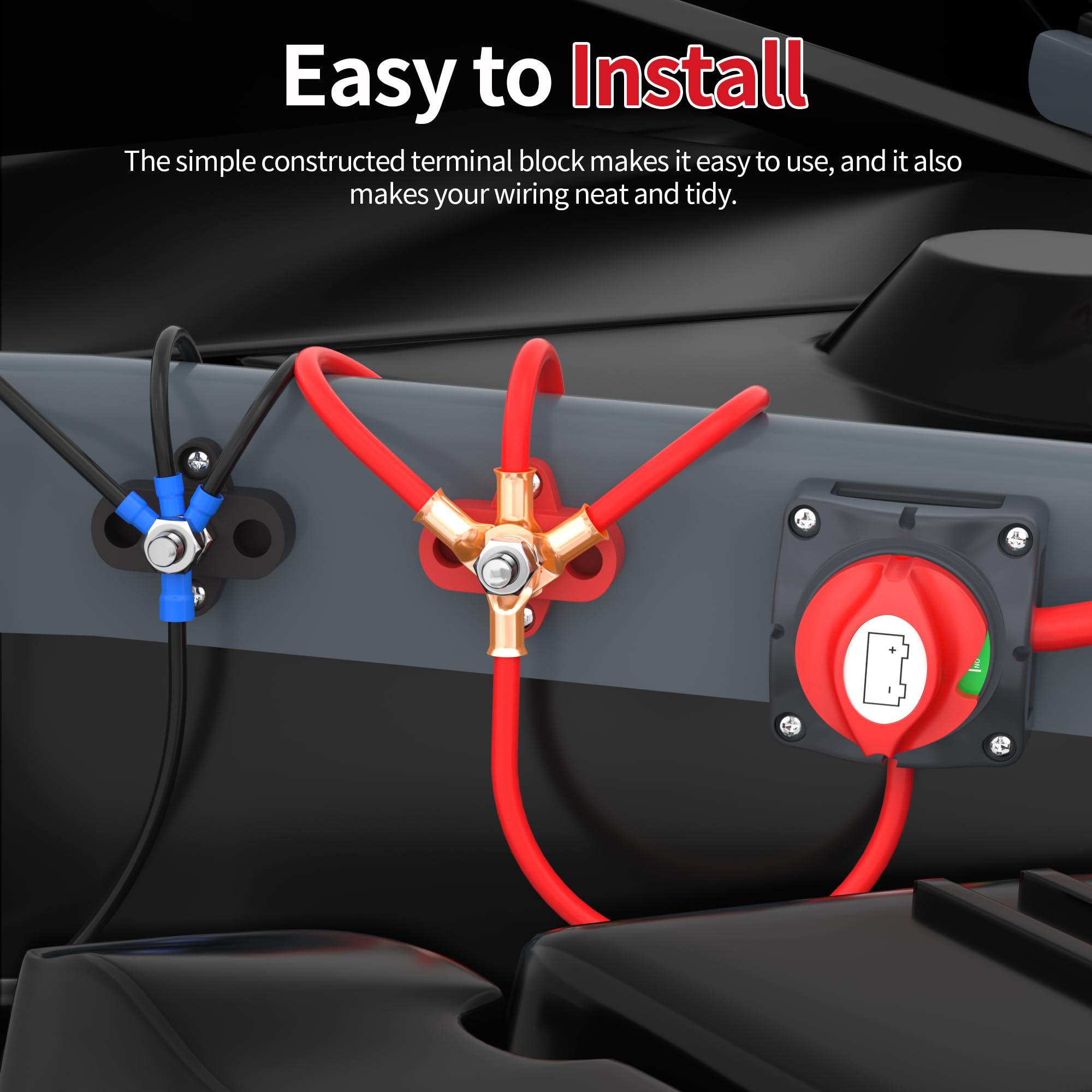 Joinfworld Bus Bar 12V 250A Power Distribution Block Single 5/16'' Stud Battery Post Junction Block For Marine Automotive Car Bo