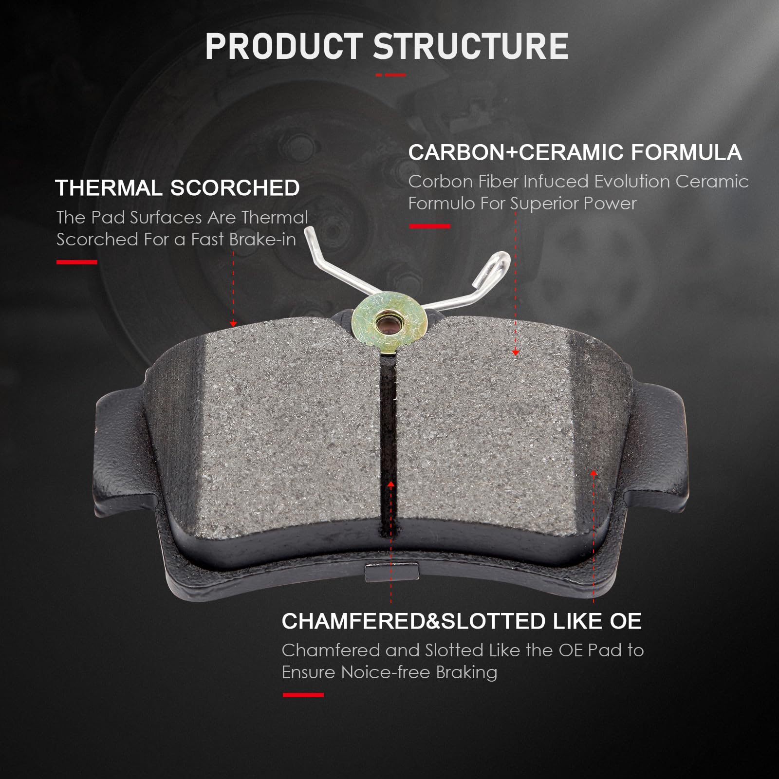 Cciyu D412 D627 Front & Rear Professional Ceramic Brake Pads Set Fit For 1994-2001 2003 2004 For Ford Mustang